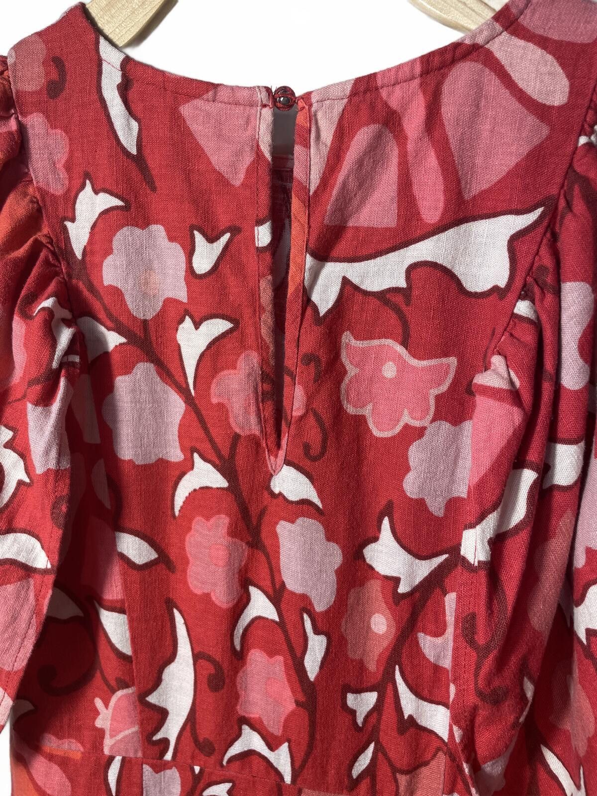 Roberto Cavalli Rhode Women's Zinnia Floral Bell Sleeve Linen Dress Sz 6 EUC Size M / US 6-8 / IT 42-44 - 3 Thumbnail