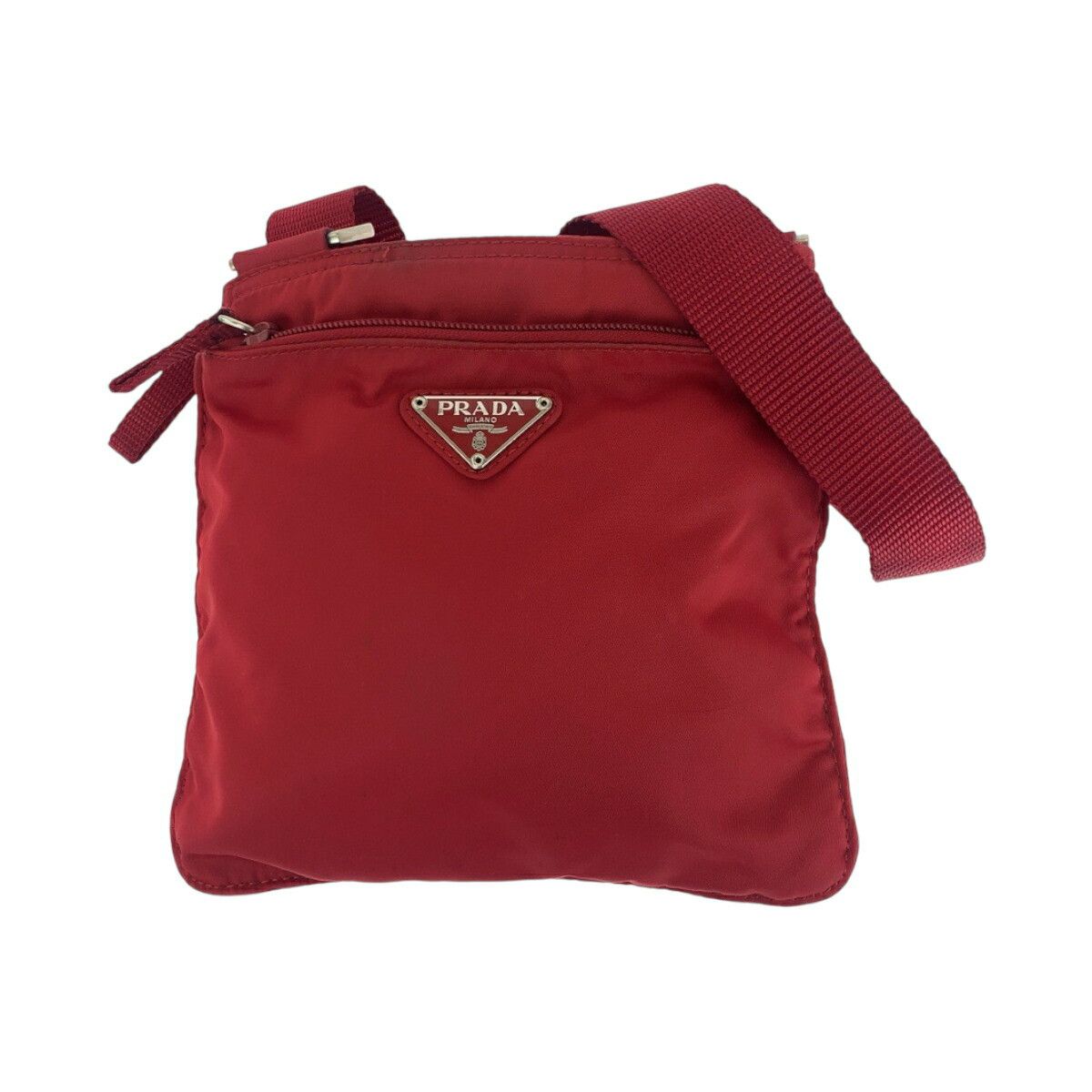 Prada Prada Tessuto Triangle Logo Plate Nylon Shoulder Bag Others Crossbody Bag B7372 in Red, Women's