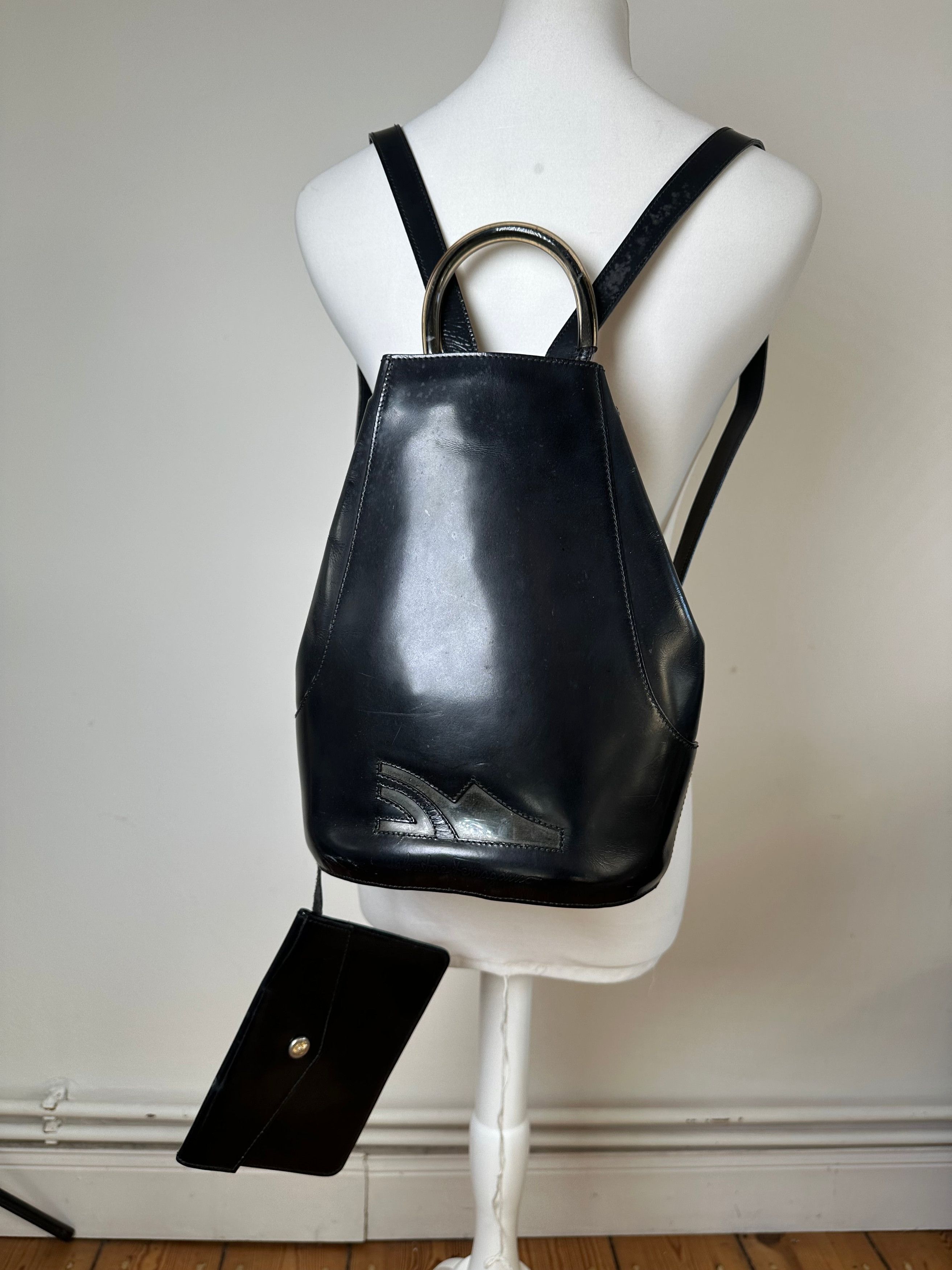 Salvatore Ferragamo Vintage Patent Leather Drawstring Backpack Black Size ONE SIZE - 1 Thumbnail
