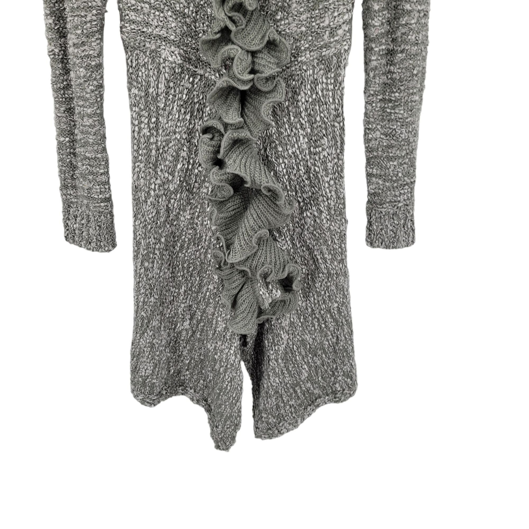 Vintage 90s Wool Ruffled Knit Cardigan Sweater Duster L Gray Fairy Size L / US 10 / IT 46 - 7 Thumbnail