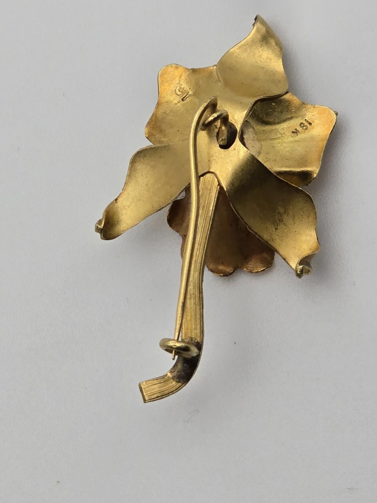 Other Vintage 18K Gold Orchid & Pearl Brooch Mid-Century Size ONE SIZE - 4 Thumbnail