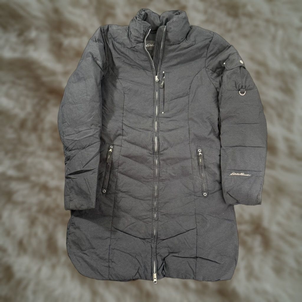VINTAGE Eddie Bauer Puffer Jacket Womens Coat Long Nylon Down Gray