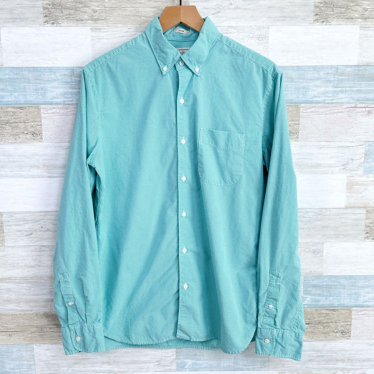 J.Crew J Crew Cotton Poplin Shirt Green Micro Gingham Slim Mens M Size US M / EU 48-50 / 2 - 1 Thumbnail