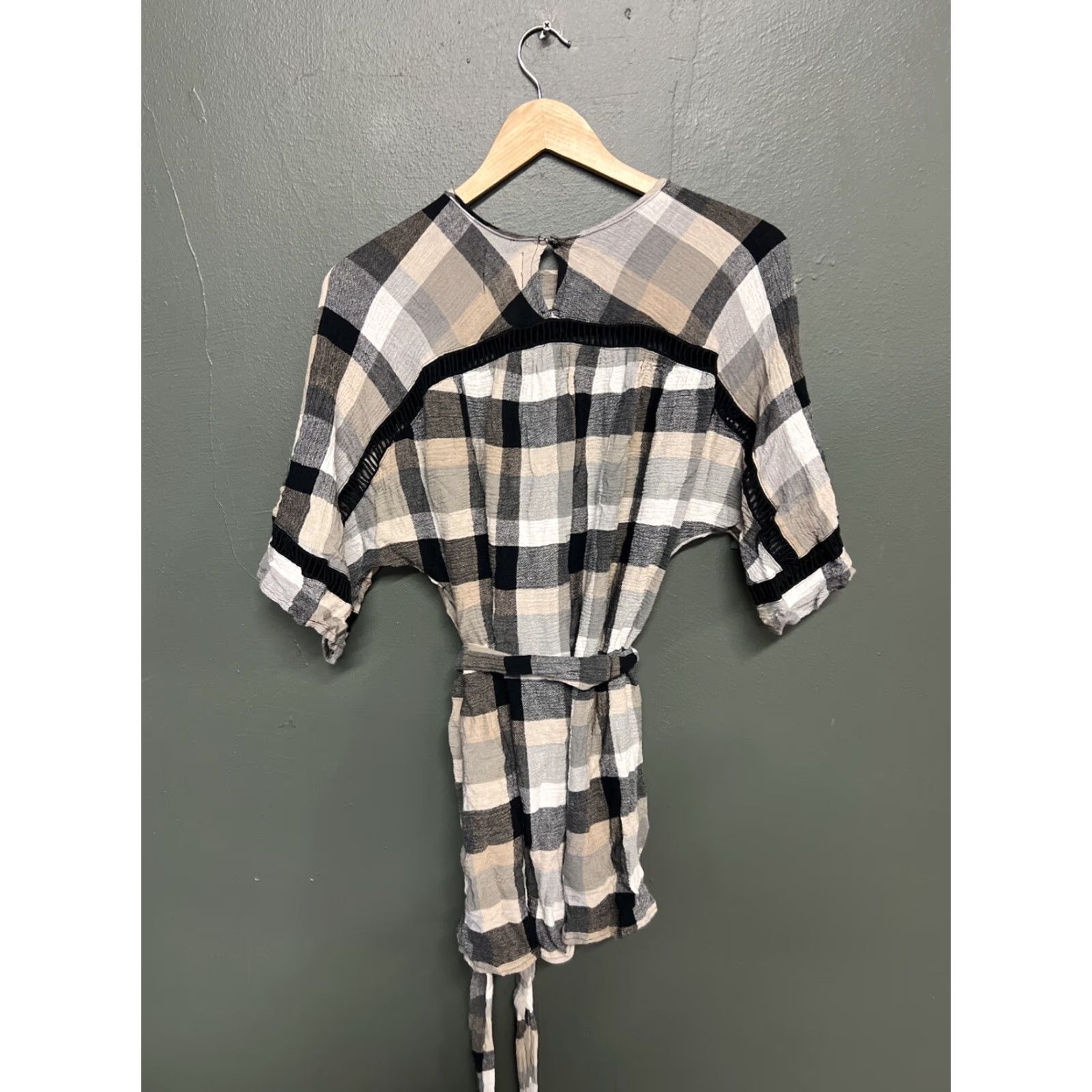 Vintage Maeve Plaid Kimono Shift Dress Tunic Top Tie Size S Gray Women Knee Length Size S / US 4 / IT 40 - 3 Thumbnail