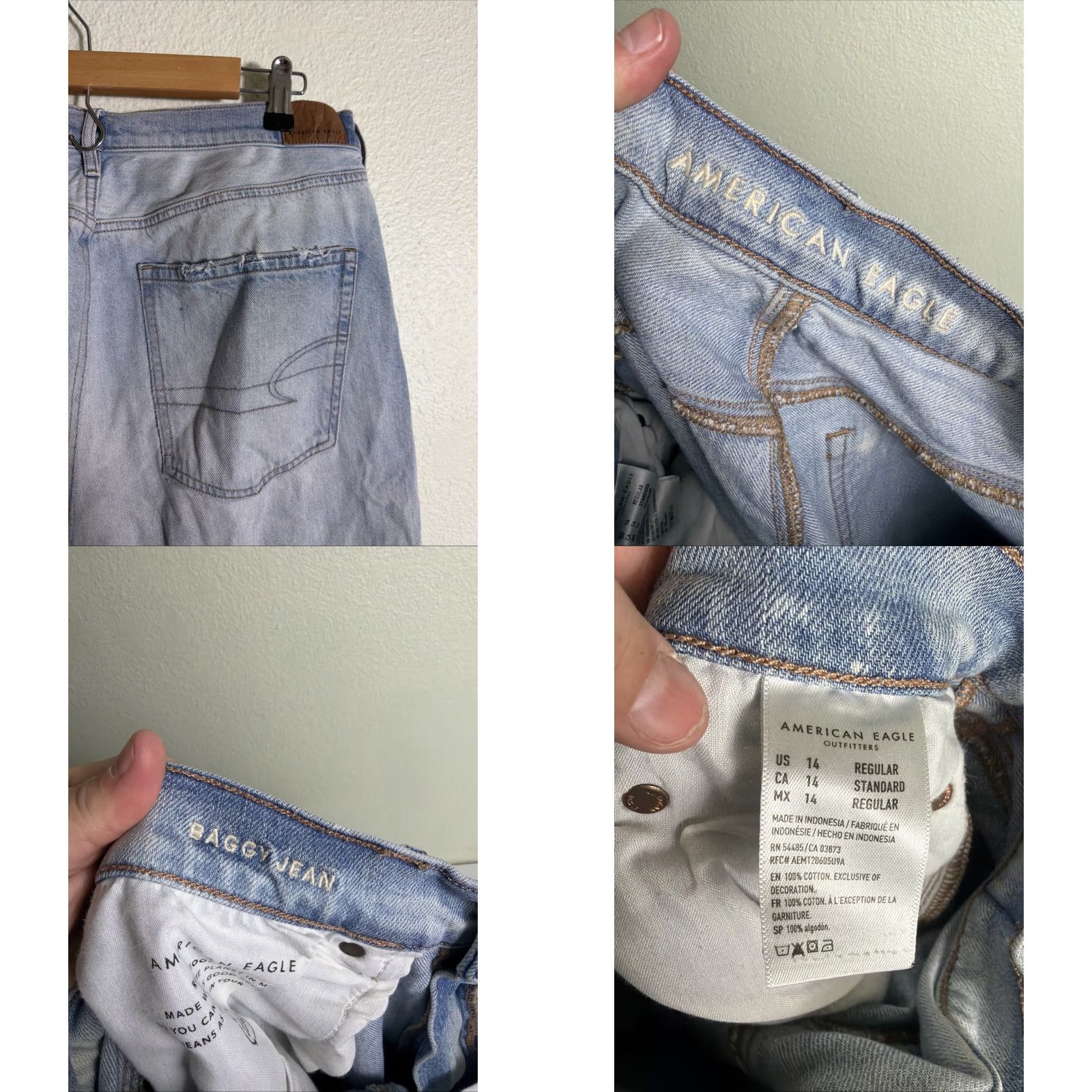 American Eagle Outfitters VINTAGE American Eagle Jeans Baggy Light Wash 32x31 Distressed Women 14 Blue Straight Size 24" / US 00 / IT 34 - 9 Thumbnail
