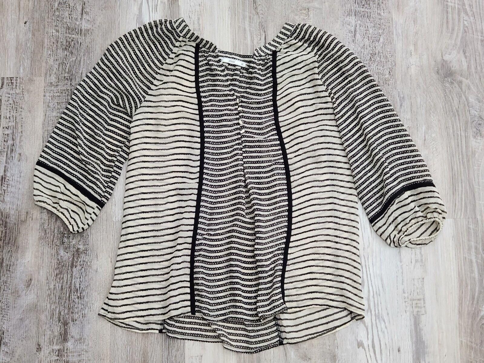 Sonic Lab Sioni Blouse Large Black Beige Striped V Neck Sheer 3/4 Size L / US 10 / IT 46 - 1 Thumbnail