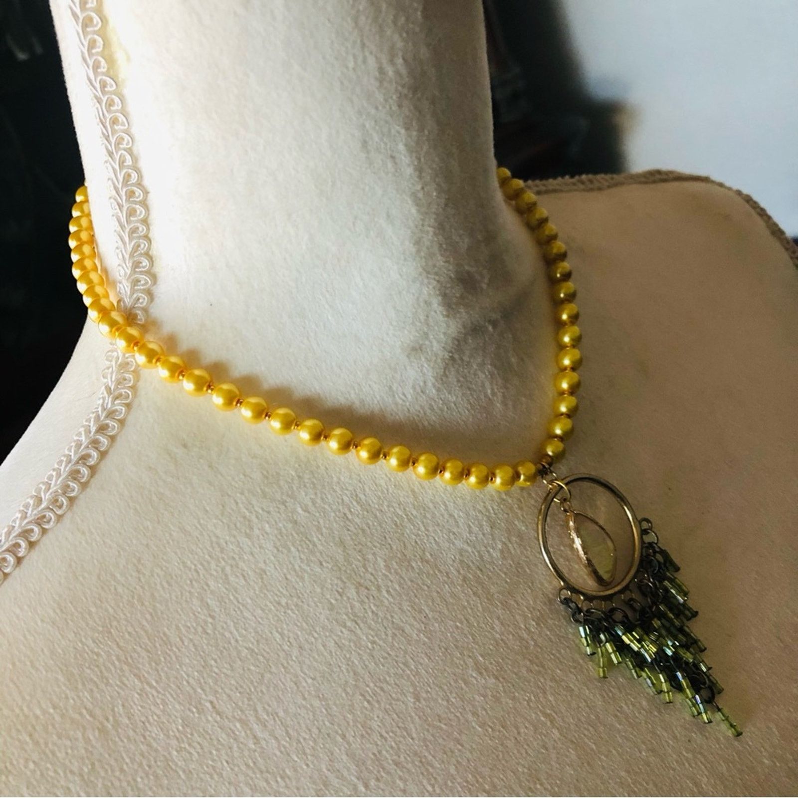 Handmade Handcrafted repurpose faux opal beaded fringe Pearl necklace Size ONE SIZE - 3 Thumbnail