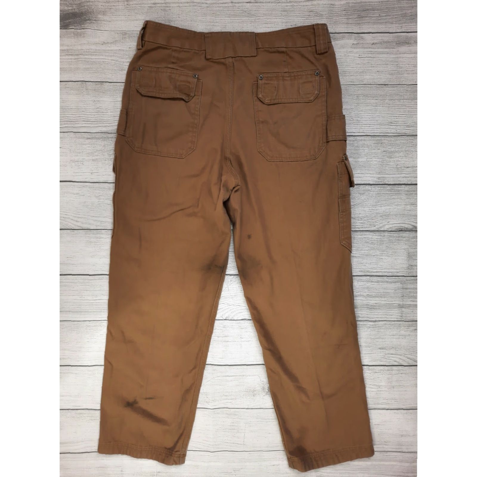 CO VINTAGE Men's Duluth Trading Co Cargo Work Pants 36x32 Tan Beige Canvas Cotton Pockets Size US 36 / EU 52 - 2 Thumbnail