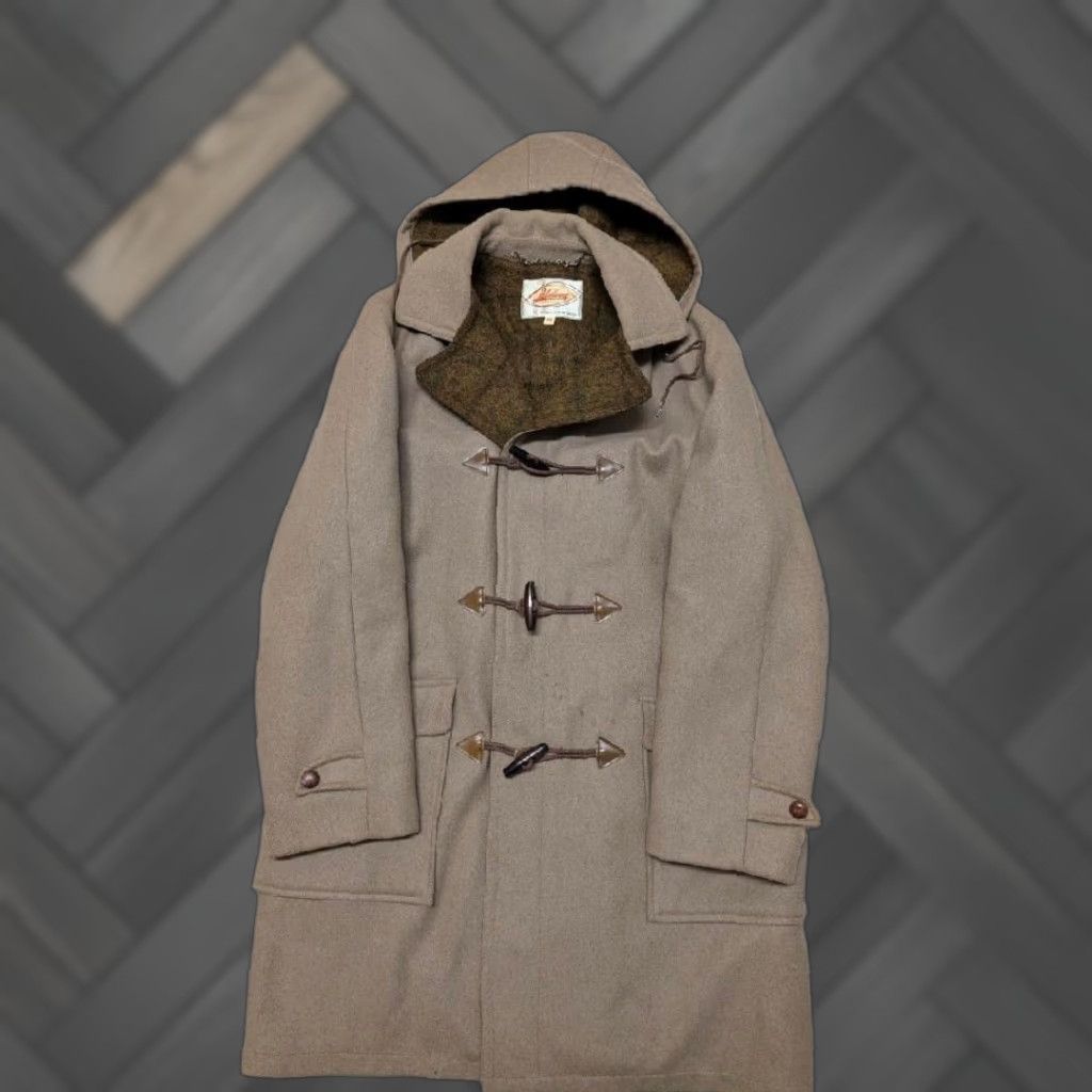 VINTAGE Lakeland Duffle Coat Wool Mohair Lined M Brown Tan HOODED 40-42 Mens