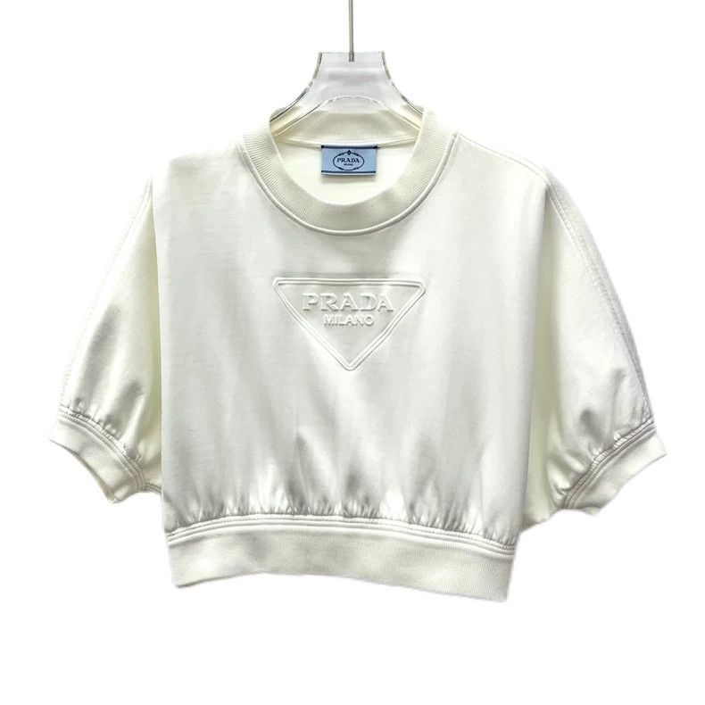 Prada Prada White triangle embossed round-neck short-sleeved T-sh Size S / US 4 / IT 40 - 1 Thumbnail