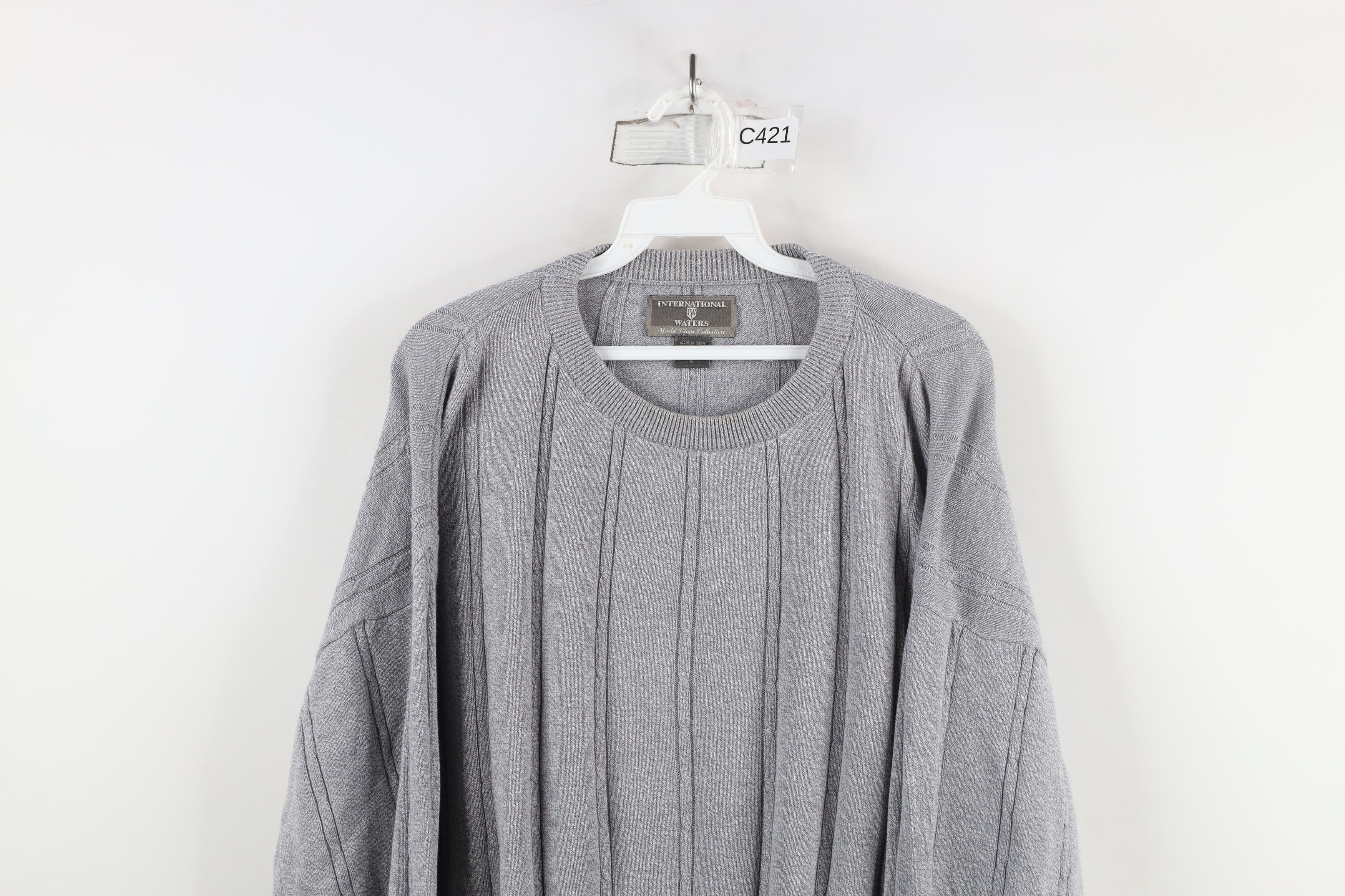 Vintage Vintage 90s Streetwear Blank Cotton Cable Knit Sweater Gray Size US L / EU 52-54 / 3 - 2 Thumbnail