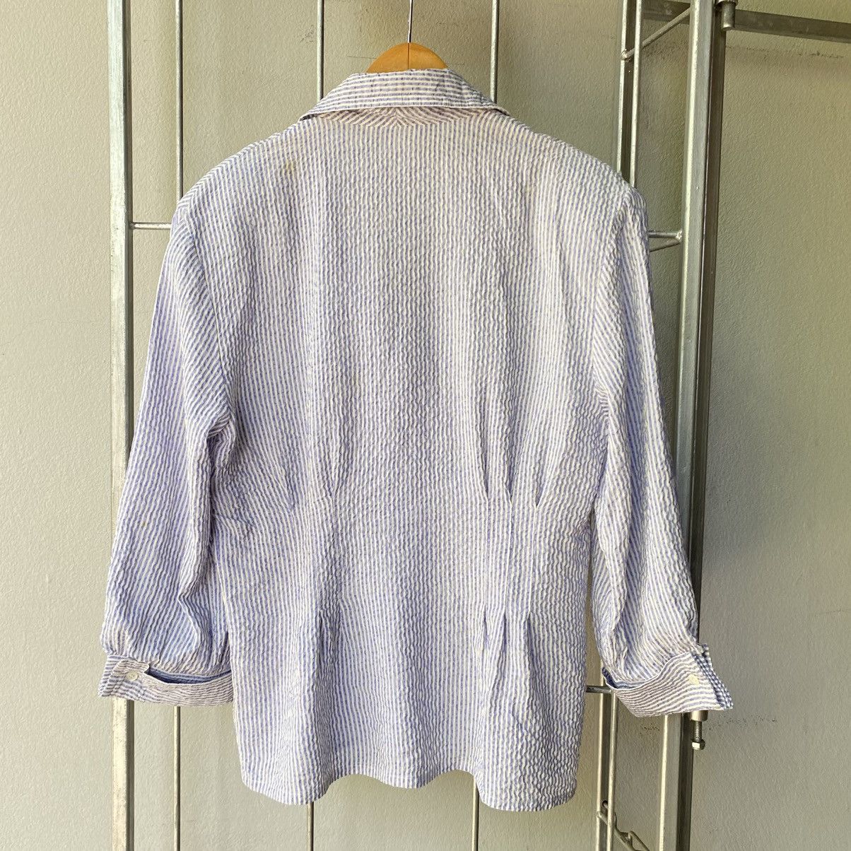 Celine CELINE Blue & White Striped Textured Blazer Shirt Size M / US 6-8 / IT 42-44 - 24 Thumbnail