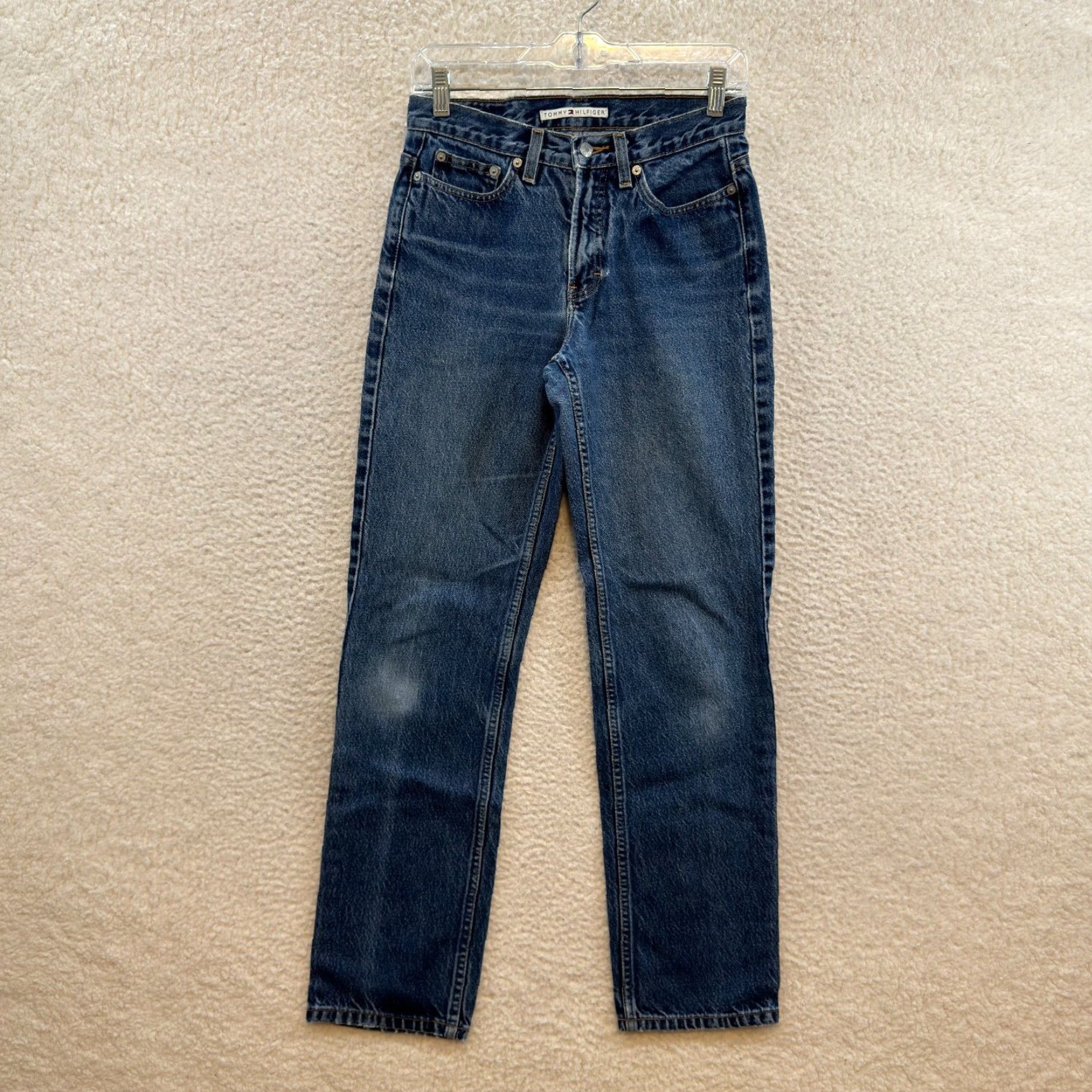 Tommy Hilfiger VINTAGE Tommy Hilfiger Jeans Womens 2 4 25 26 Denim Blue 90s Straight Tapered Leg Mid Rise Grunge Mens Womens Size 26" / US 2 / IT 38 - 2 Thumbnail