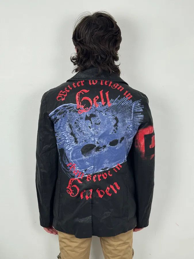 John Galliano 2000s John Galliano Black Waxed Asymmetrical Jacket Size US M / EU 48-50 / 2 - 3 Thumbnail