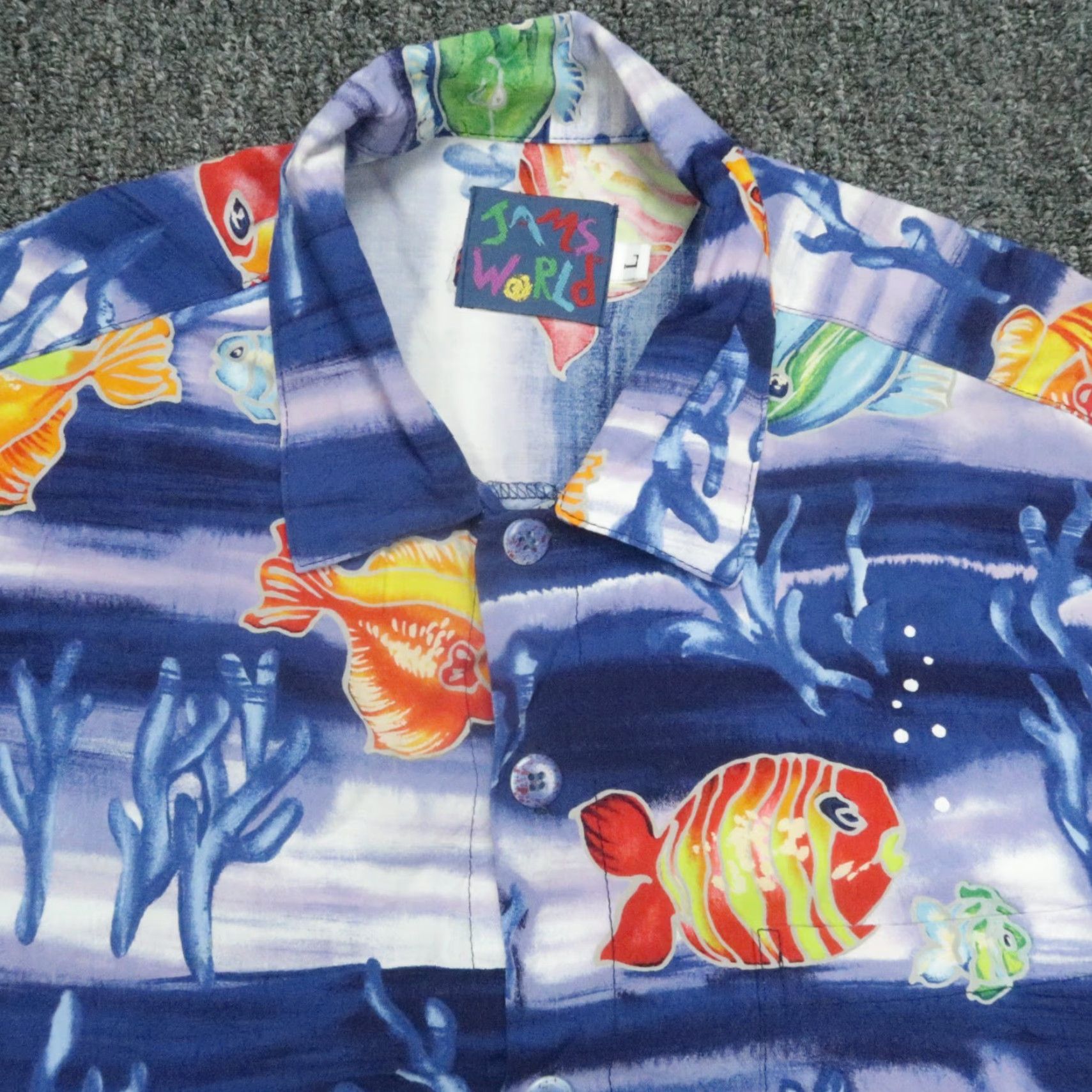Jams World Jams World Shirt Mens Large Blue Talking Fish Rayon Short Sleeve Hawaiian USA Vintage Geometric Pattern Button-Up Size US L / EU 52-54 / 3 - 2 Thumbnail