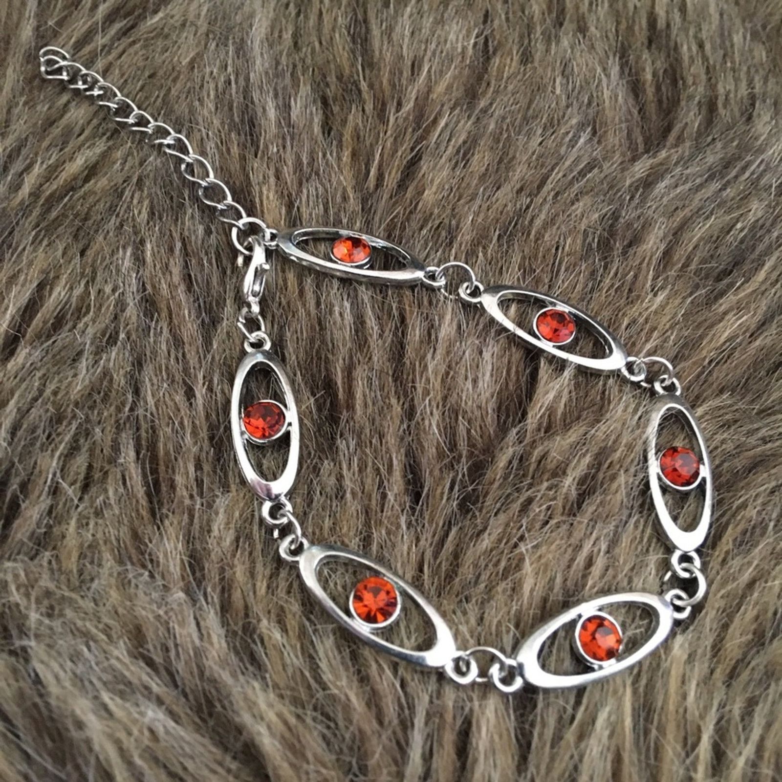 Jewelry Silver tone link burnt orange rhinestone bracelet Size ONE SIZE - 5 Thumbnail