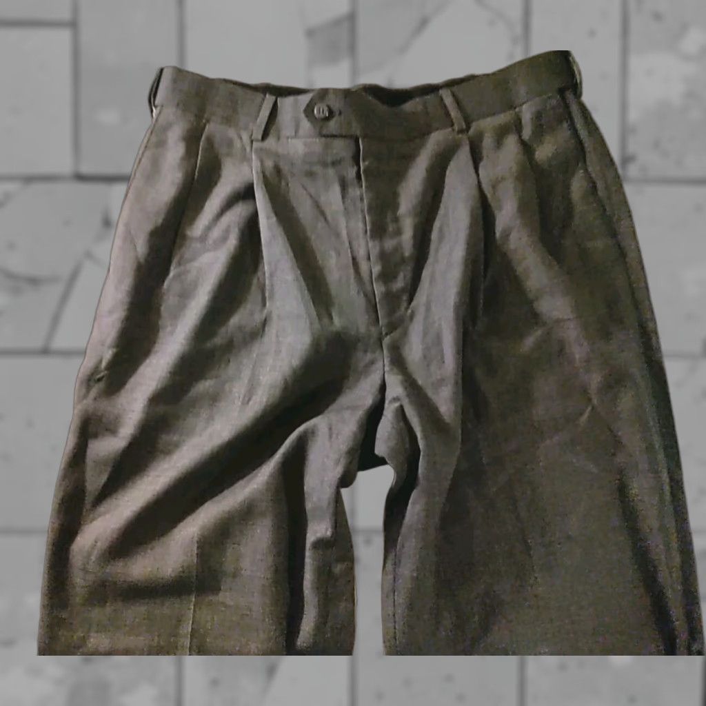 VINTAGE Stafford Men Dress Pants Gray Polyester Wool Classic Fit 36x32 5-Pocket Pleated Zip Button Straight Inseam 32 NWOT