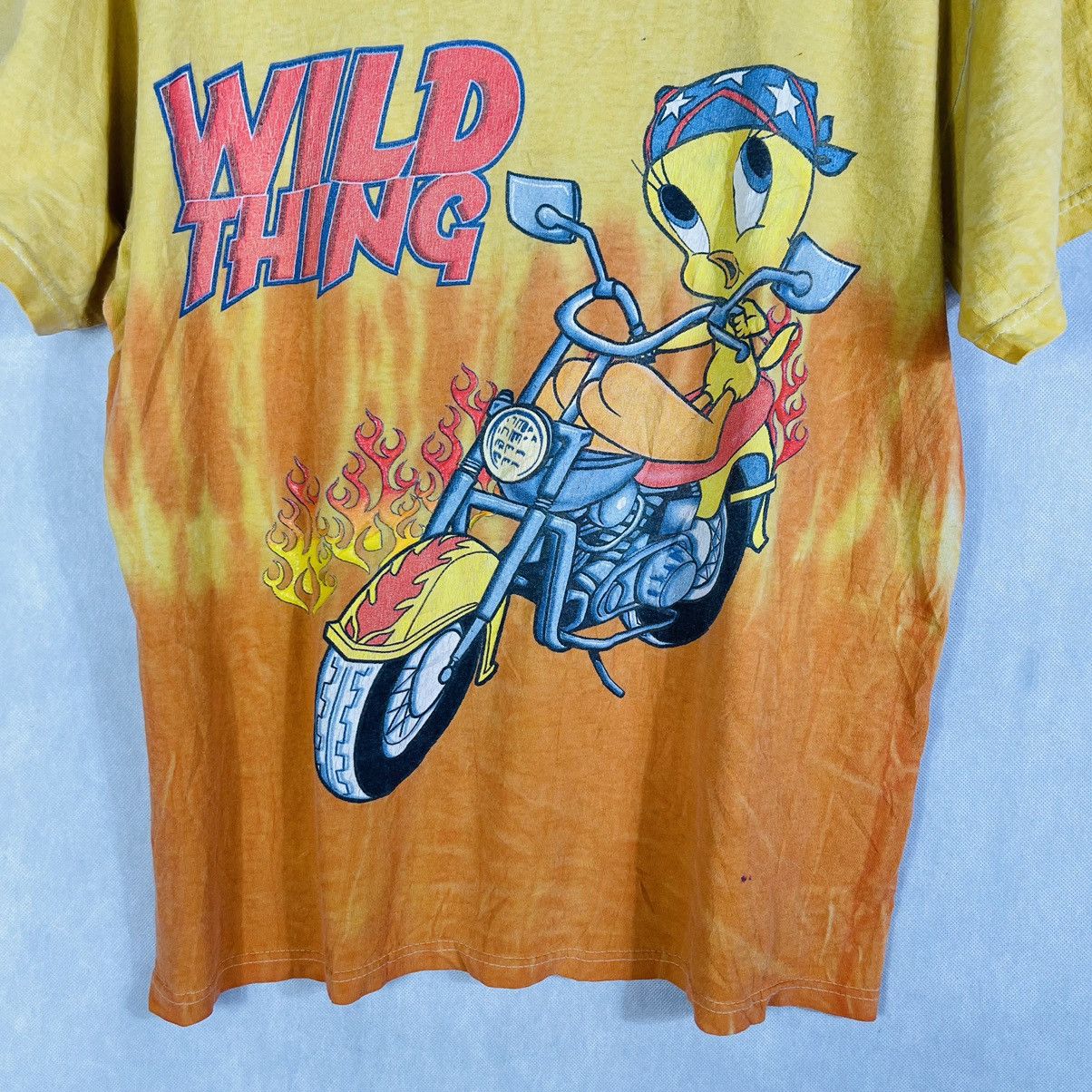 Disney × Rap Tees × Vintage Vintage Tweety Bird Wild Thing Flaming Chopper Bike Tee Size US L / EU 52-54 / 3 - 4 Thumbnail