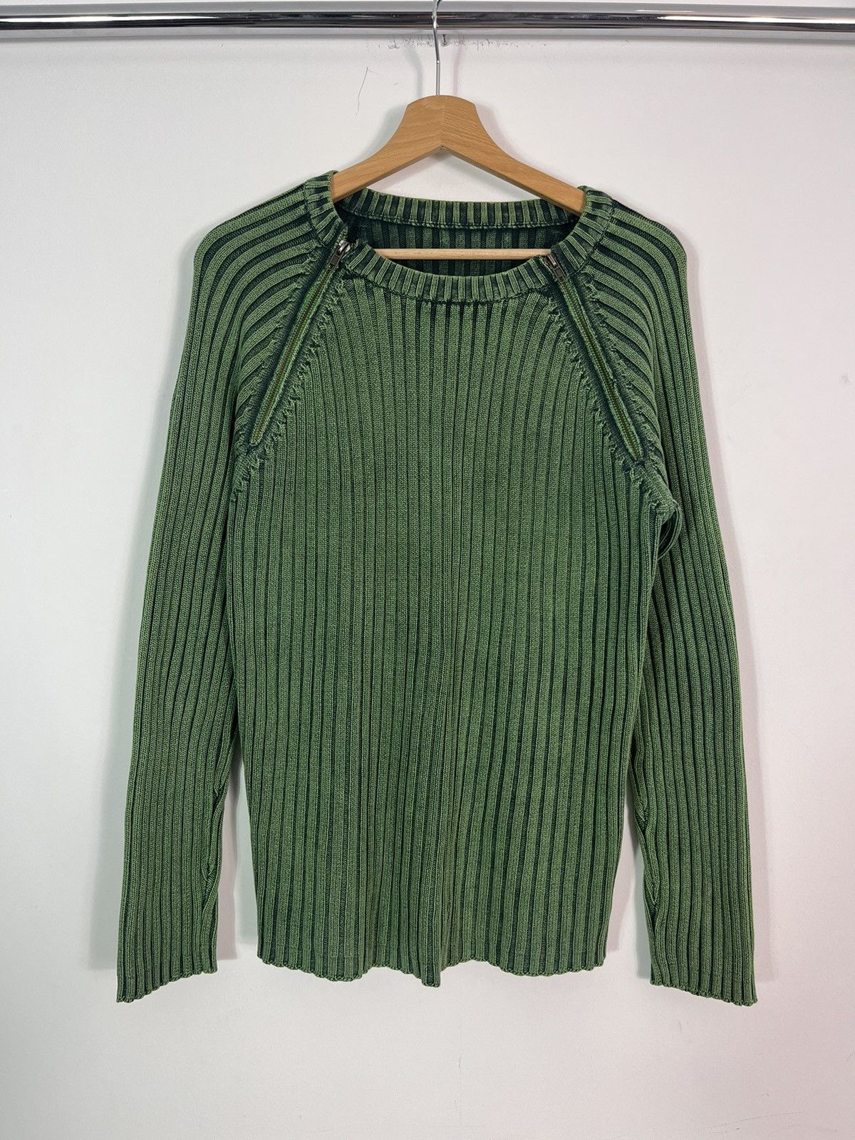 image of Avant Garde Crazy Y2K Vintage Green Knit Washed Faded Opium Trans Techno, Men's (Size Medium)