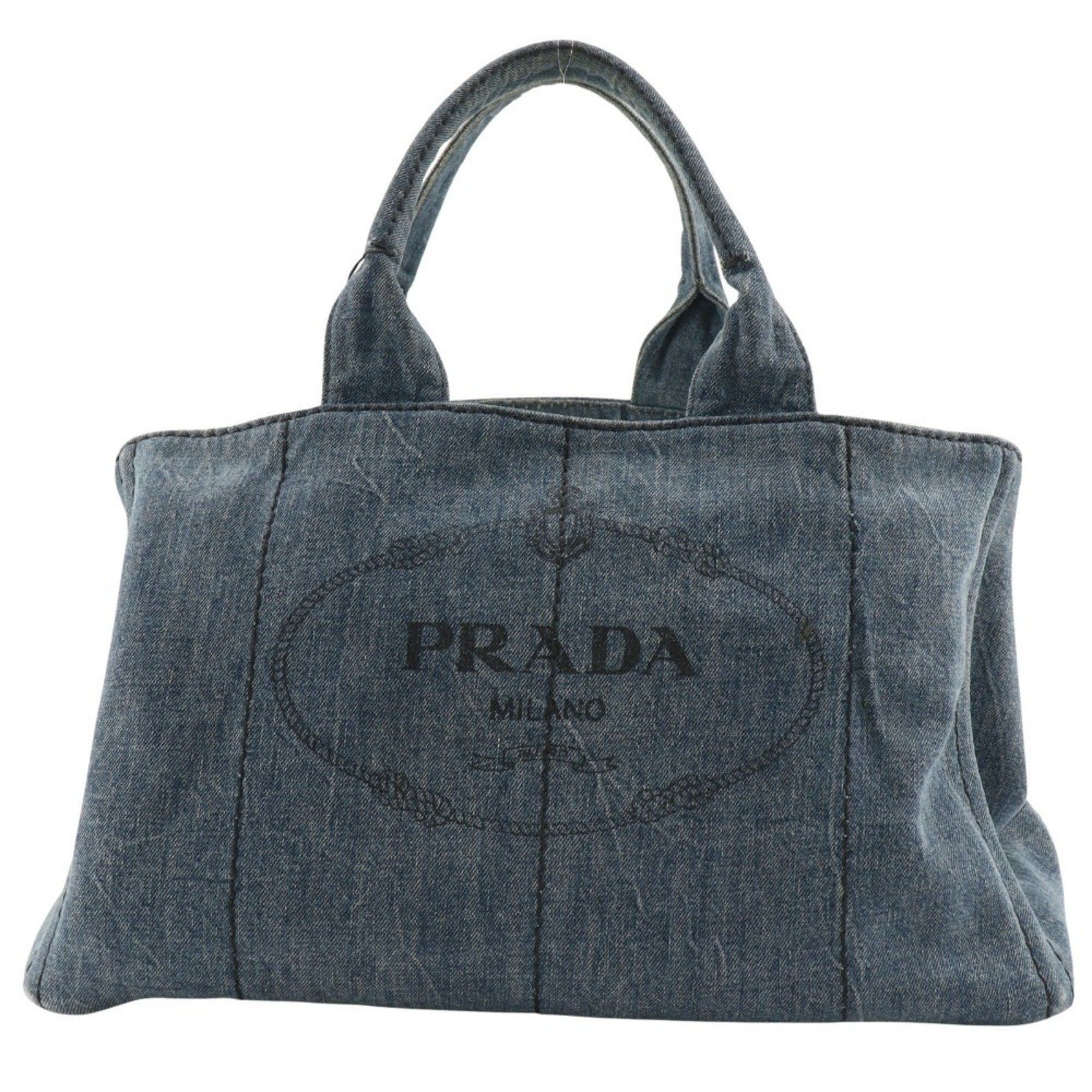 PRADA Canapa Tote L Handbag B1872B Denim Blue Women's