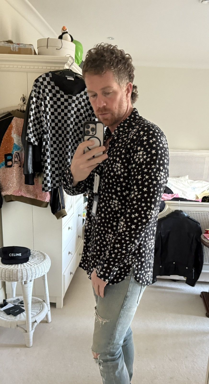 Saint Laurent Paris FW16 Saint Laurent black white star shirt 41 BNWT Hedi grail Size US L / EU 52-54 / 3 - 4 Thumbnail