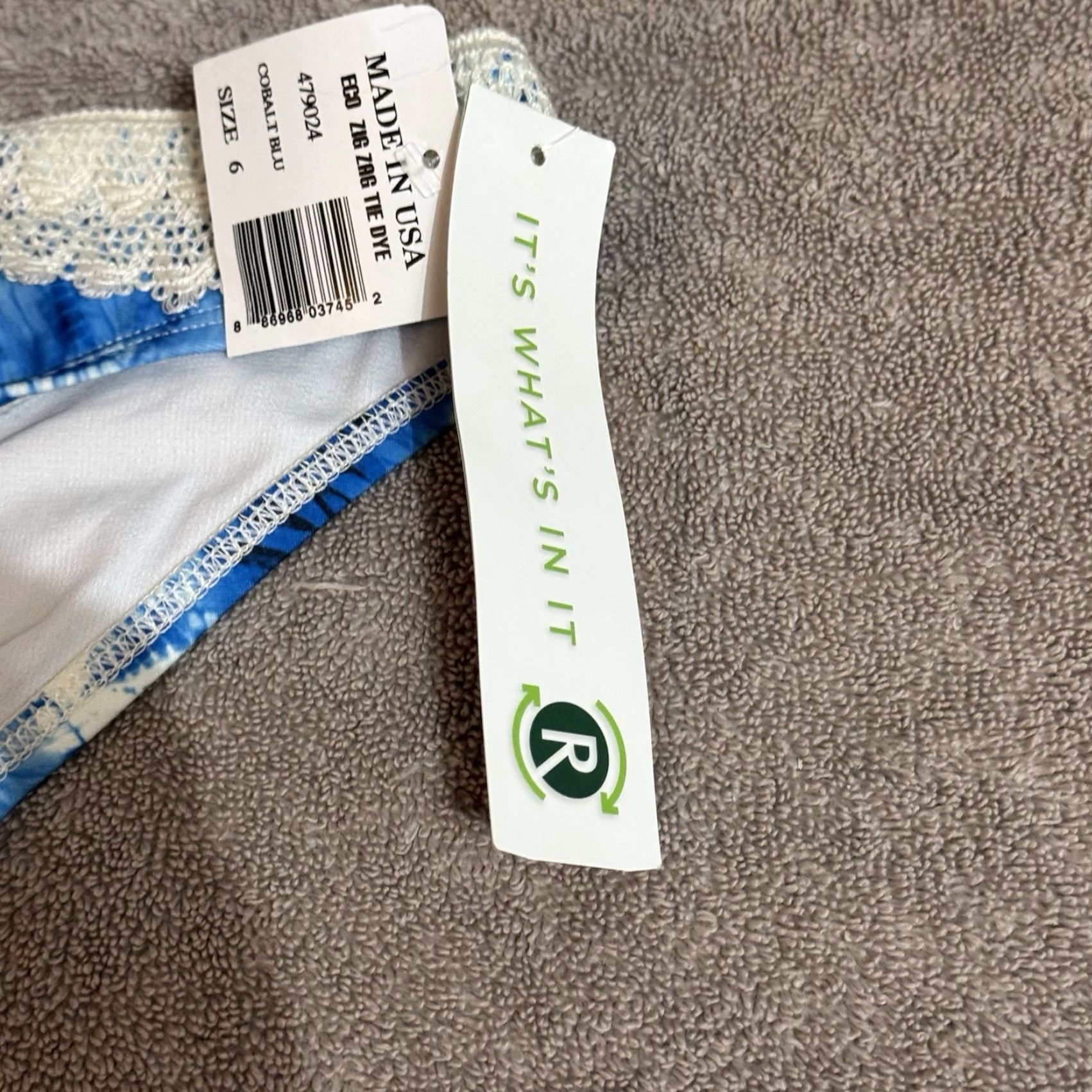 Vintage Eco Swim Bikini Bottom Women Size 6 Blue Boho Lace Tie Dye Beachwear Womens Size 28" / US 6 / IT 42 - 2 Thumbnail