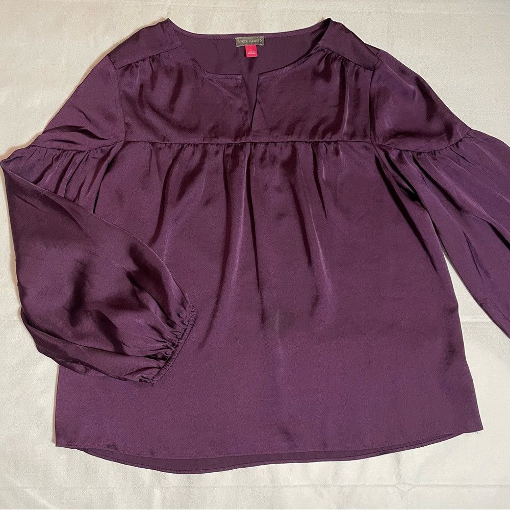 Vince Camuto Vince Camuto V-Neck Satin Purple Puff Sleeve Blouse Size L Size L / US 10 / IT 46 - 5 Thumbnail