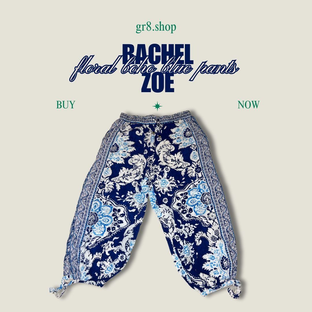 Rachel Zoe Rachel Zoe Floral Boho Blue Print Pants Size S With Drawstri Size 26" / US 2 / IT 38 - 1 Thumbnail