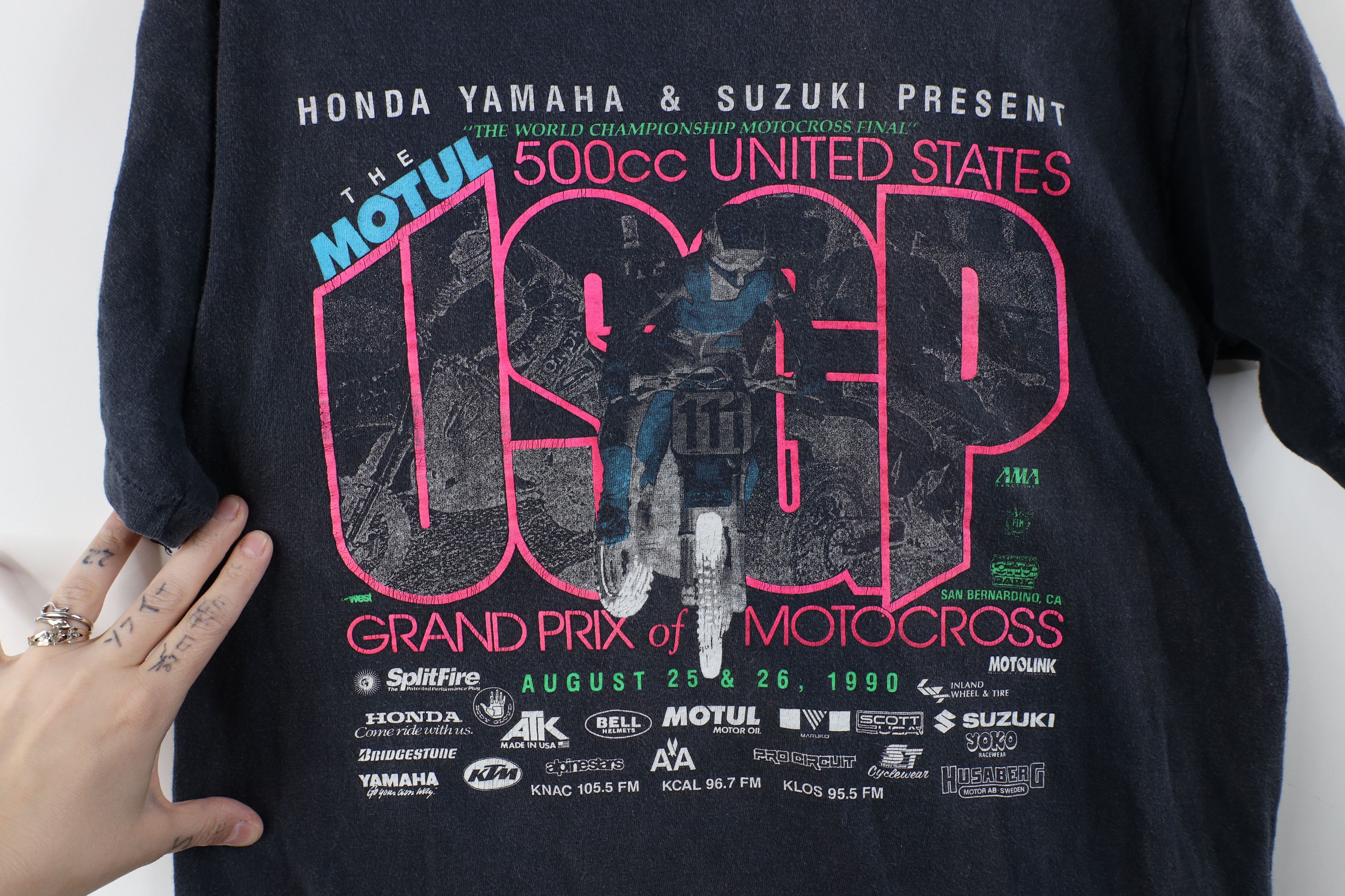Vintage Vintage 90s Grand Prix of Motocross Racing T-Shirt USA Black Size US L / EU 52-54 / 3 - 4 Thumbnail