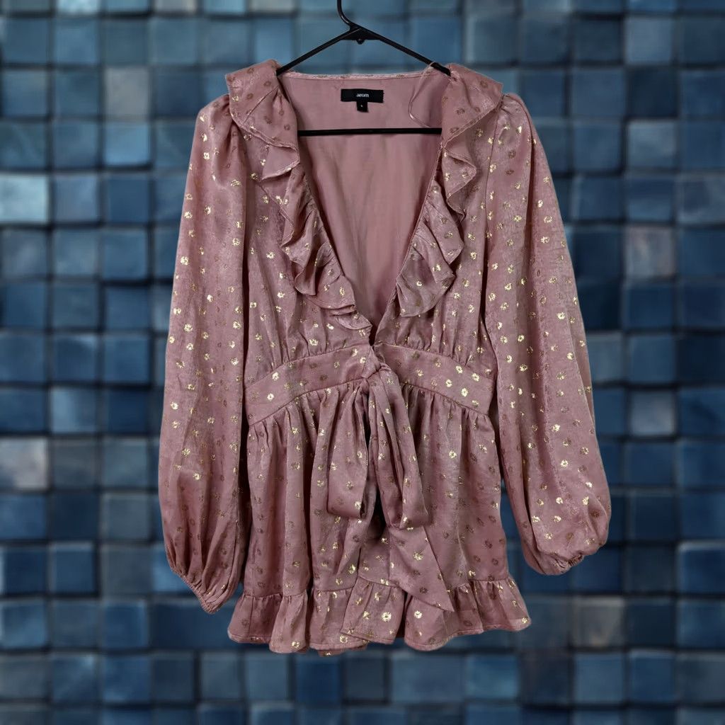 Pinko Aeom Womens Long sleeve Pink Tie waist ruffle V-Neck Top Size S Size S / US 4 / IT 40 - 1 Thumbnail