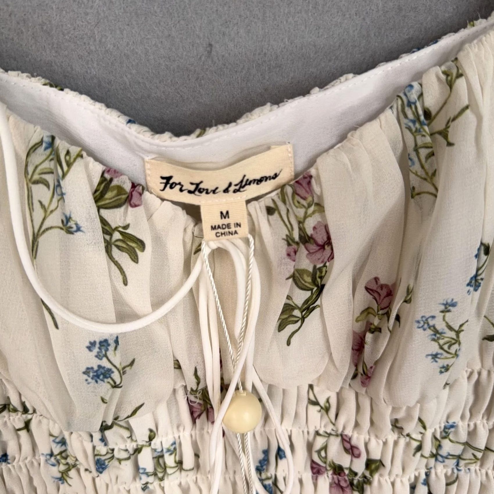 For Love & Lemons For Love & Lemons Dress Womens Medium White Floral Smocked Mini Puff Sleeve NWT Size M / US 6-8 / IT 42-44 - 5 Thumbnail