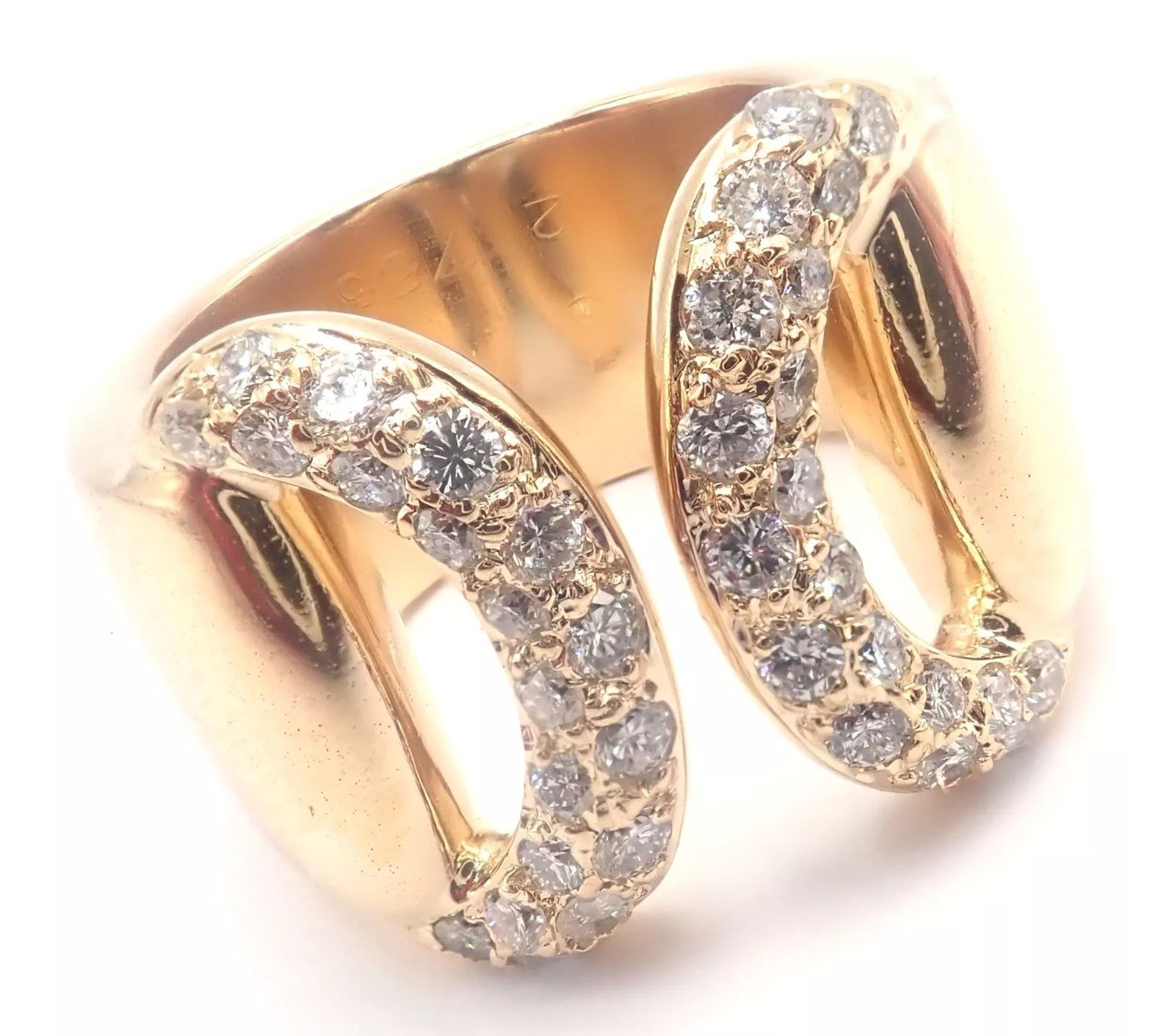 Hermes Hermes 18k Yellow Gold Diamond Horse bit Wide Band Ring Size ONE SIZE - 6 Thumbnail