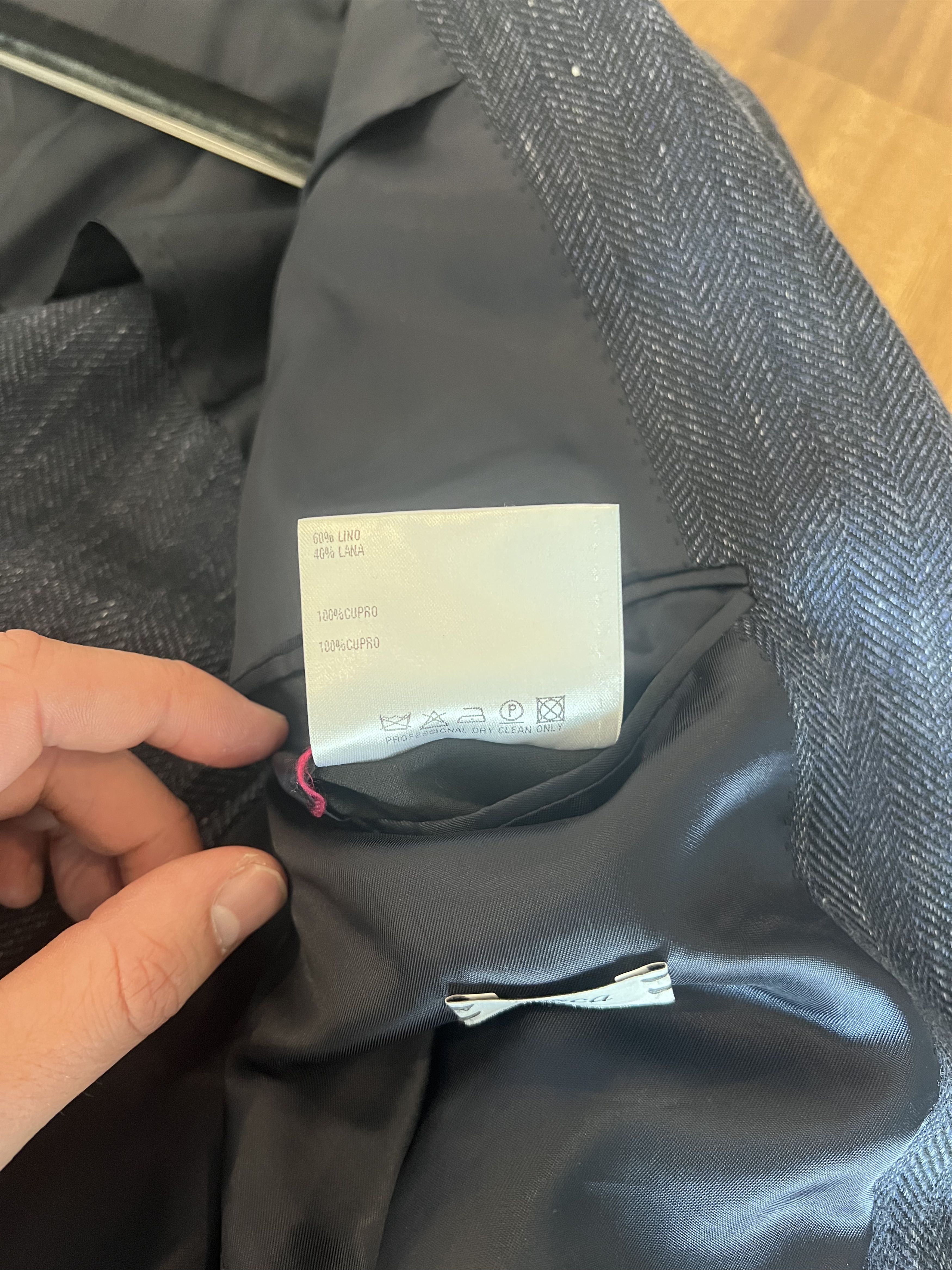 Caruso Caruso Blue Linen Wool Herringbone Jacket 38R US Size 38R - 4 Thumbnail