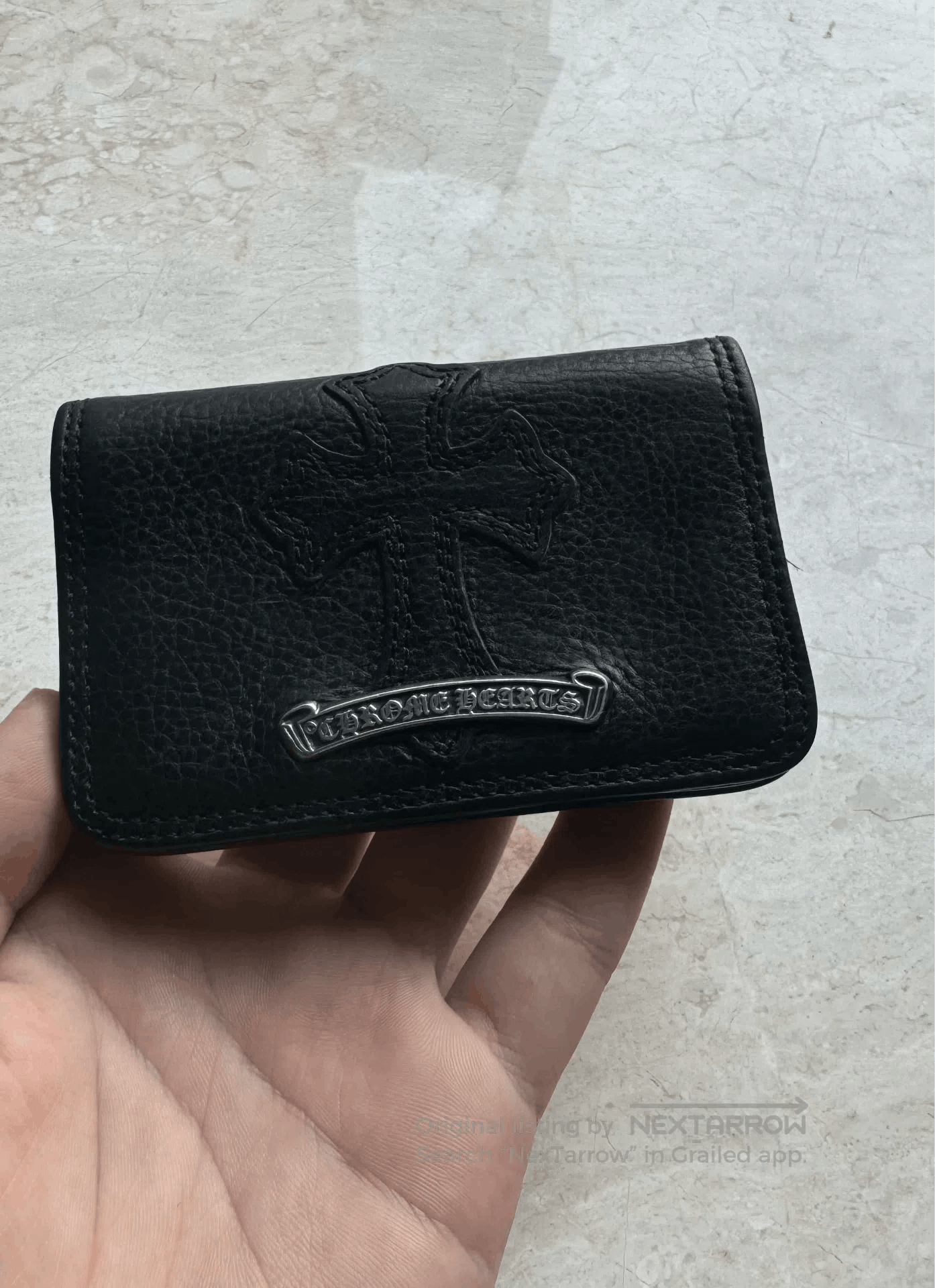 chrome hearts black leather card holder.