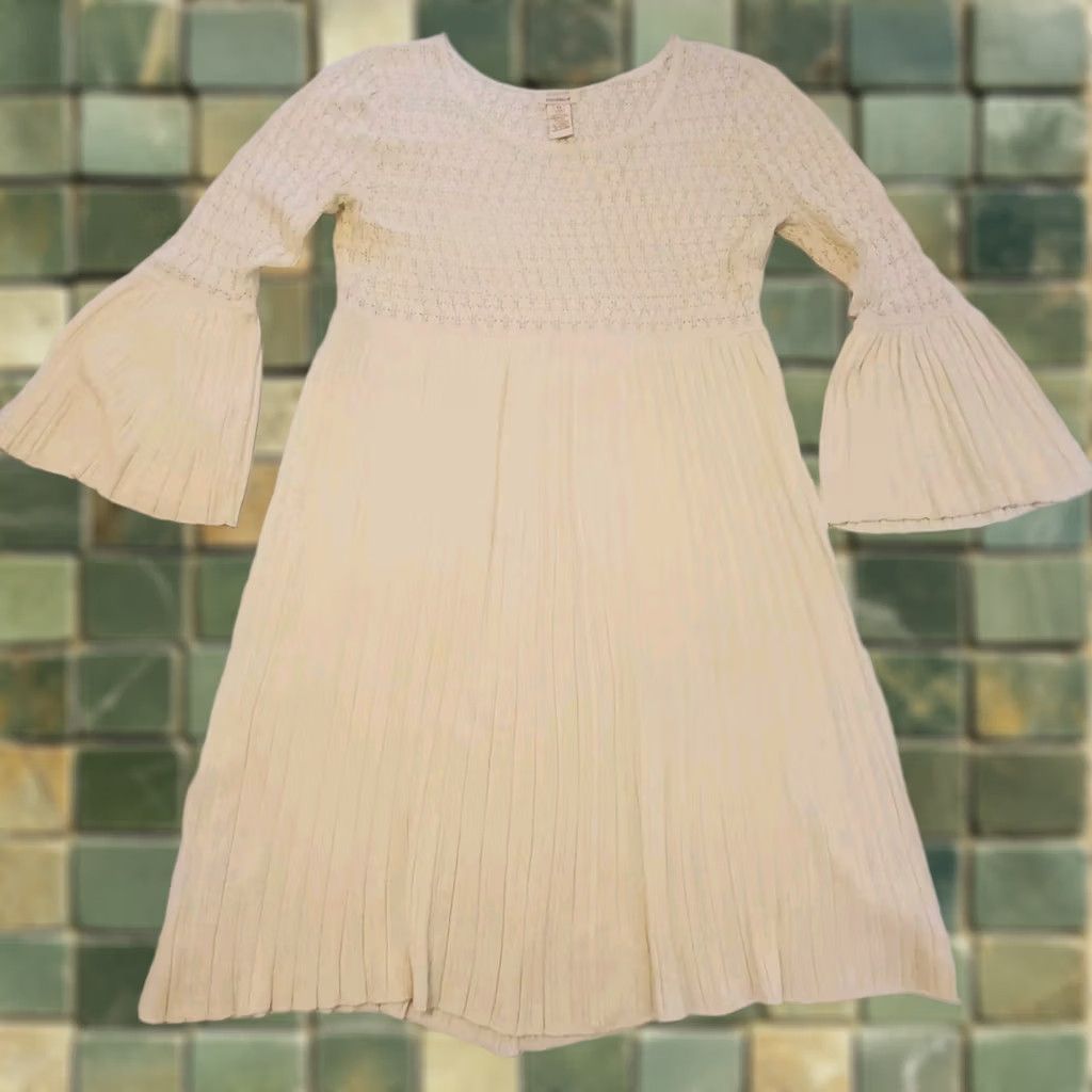 Vintage Sundance Ivory Knit Lace Angel Sleeve High Waist Pleated Dress PL Womens Knee Length 3/4 Sleeve Bohemian Wedding Confetti? Size L / US 10 / IT 46 - 1 Thumbnail