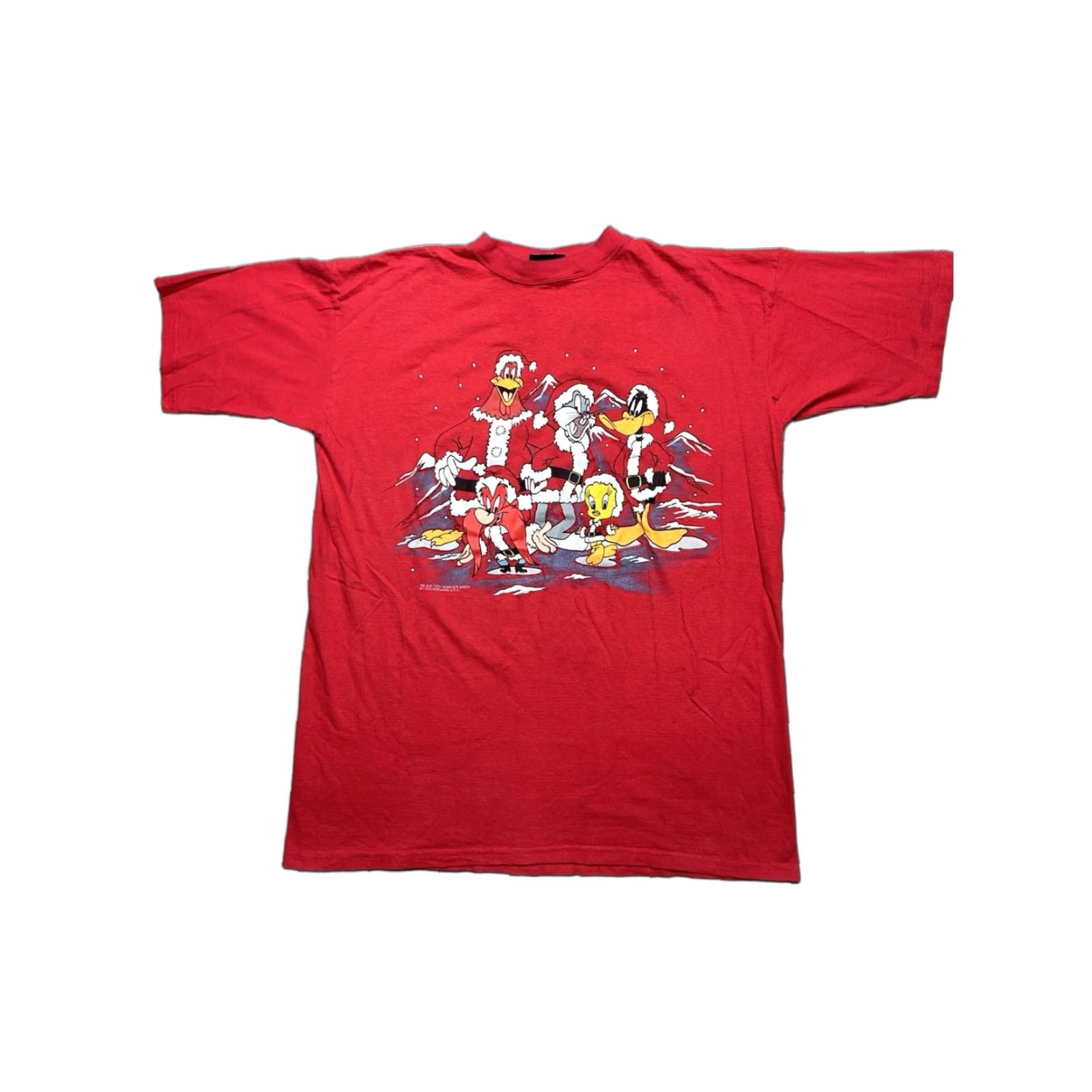 Vintage VINTAGE 90s Looney Tunes Christmas T-Shirt Men 2XL Red Graphic Distressed Bugs XXL Size US XXL / EU 58 / 5 - 1 Thumbnail
