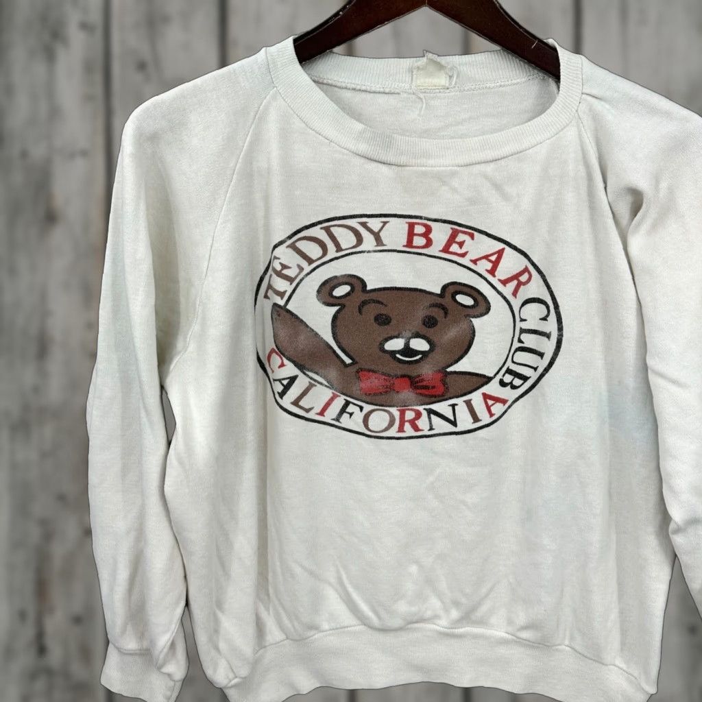 Vintage VINTAGE Teddy Bear Club California Sweatshirt Womens L White 80s 90s USA Graphic Print Pullover Crew Neck Knit Cotton Regular Classic Mens Girls Boys Size L / US 10 / IT 46 - 1 Thumbnail