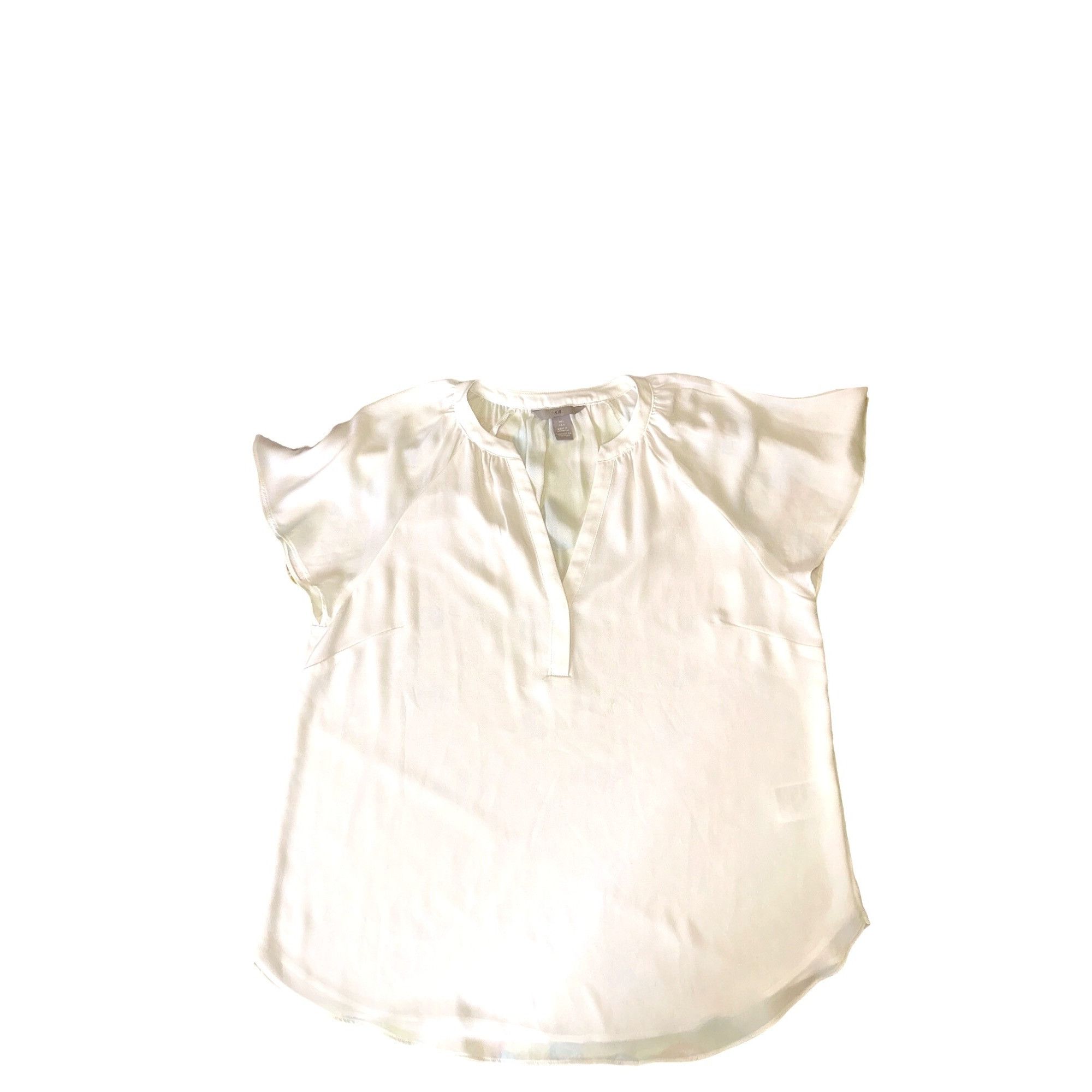 H&M H&M Womens Layered V Neck Blouse Large White All Polyester S Size L / US 10 / IT 46 - 4 Thumbnail