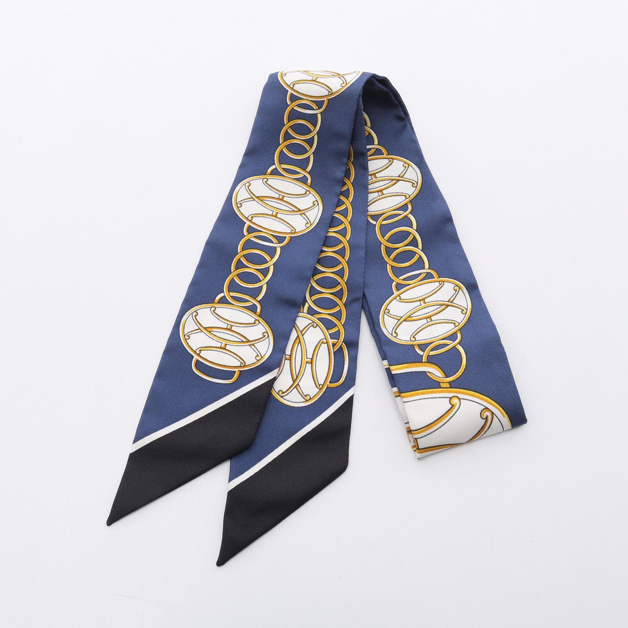 Hermes Hermes Twilly Lift Profile Ribbon Scarf Silk Dark Blue Multicolor Size ONE SIZE - 1 Thumbnail