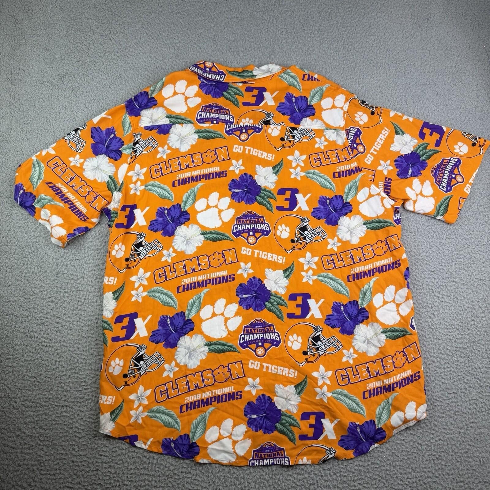 Champion Clemson Tigers Hawaiian 2XL Shirt Orange National Champions Size ONE SIZE - 4 Thumbnail