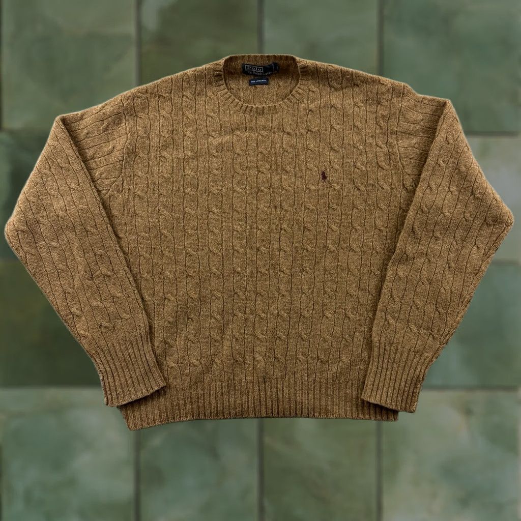 Polo Ralph Lauren Polo Ralph Lauren Sweater Mens XL Brown Cable Knit Wool Pullover Preppy Size US XL / EU 56 / 4 - 1 Thumbnail