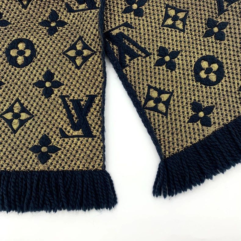 Louis Vuitton Louis Vuitton Dark blue logo full print wool tassel scarf Size ONE SIZE - 6 Thumbnail