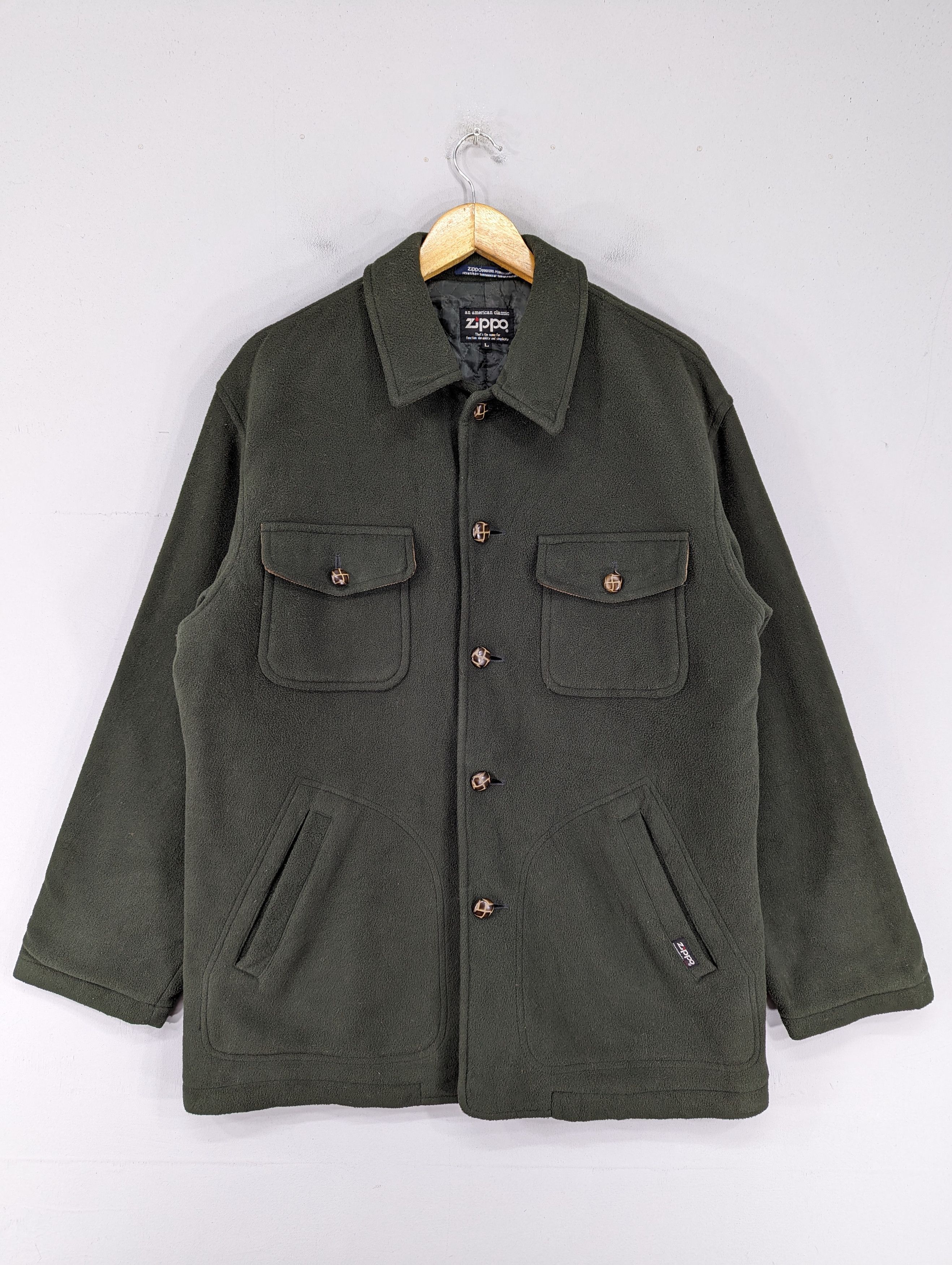 image of Vintage Zippo Micro Fleece Quilted Button Ups Jacket in Green Olive, Men's (Size Large)