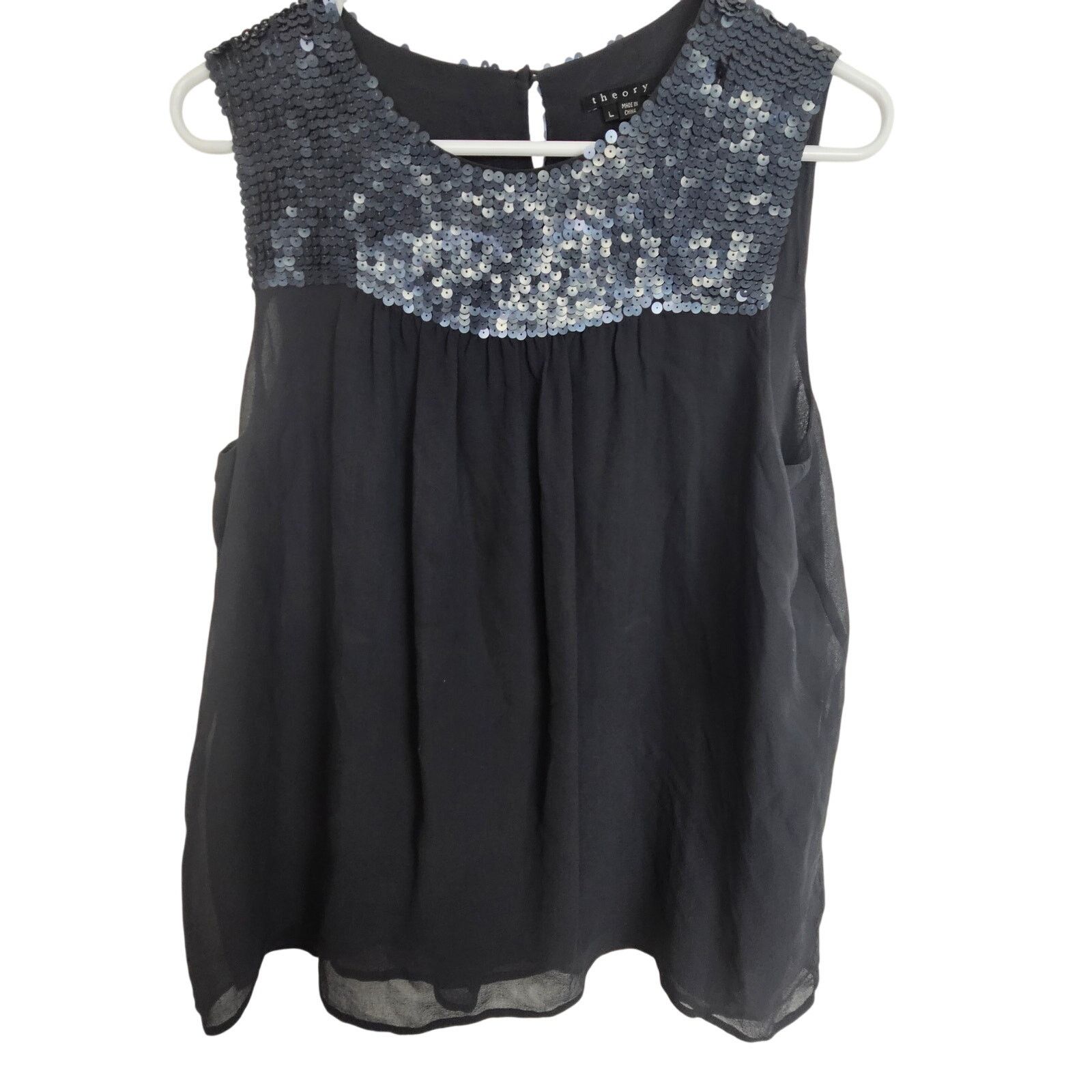 Theory Theory Womens Piedmont Silk Sequin Blouse L Designer Classy Size L / US 10 / IT 46 - 1 Thumbnail