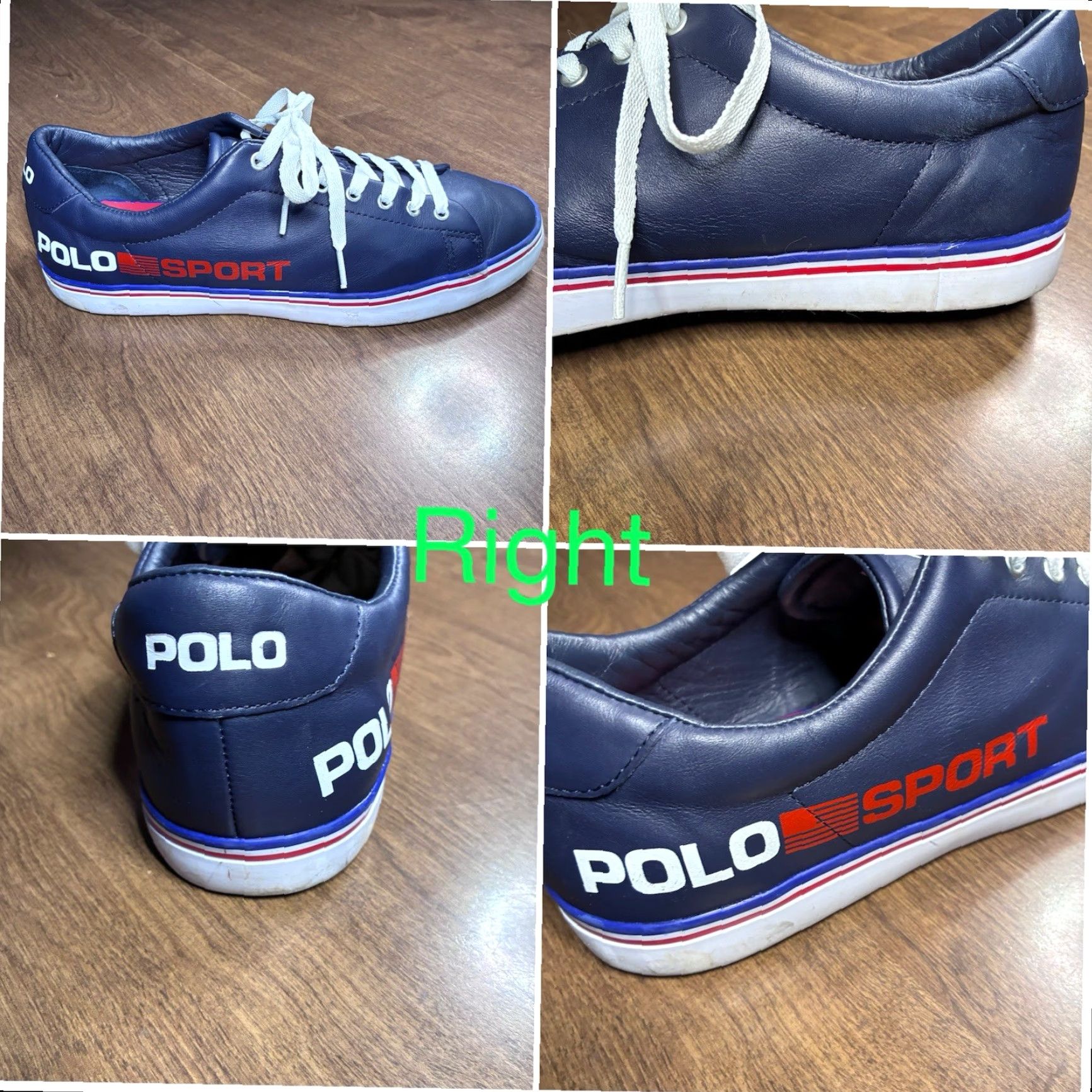 POLO Sport Shoes Mens 11.5 Blue Red White Leather Spell Out Sneaker