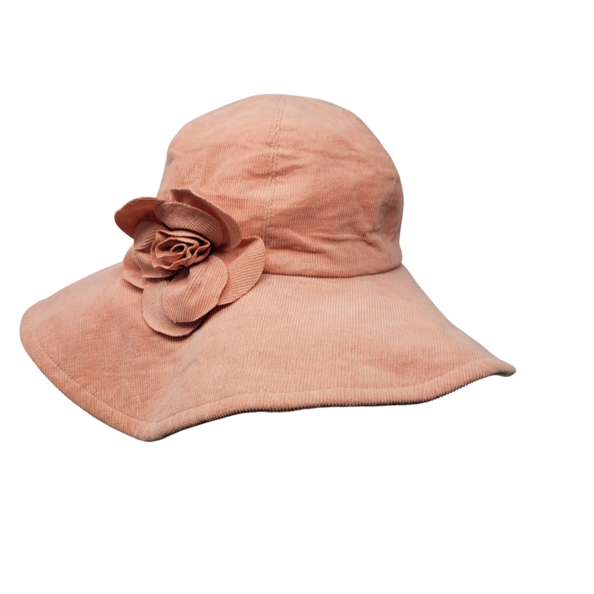 Vintage Vtg Betmar Peach Corduroy Wide Brim Sun Hat Flower Accent Co Size ONE SIZE - 6 Thumbnail