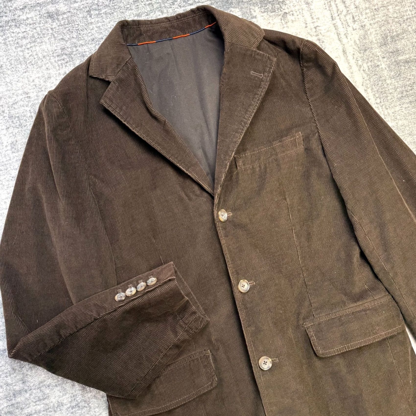 J.Crew VINTAGE J.CREW Blazer Jacket Mens S Corduroy Notch Lapel Academia 3-Button Front 4-Button Sleeve Brown Ribbed 37 Chest Vintage Uni Dress Coat Size 36R - 2 Thumbnail