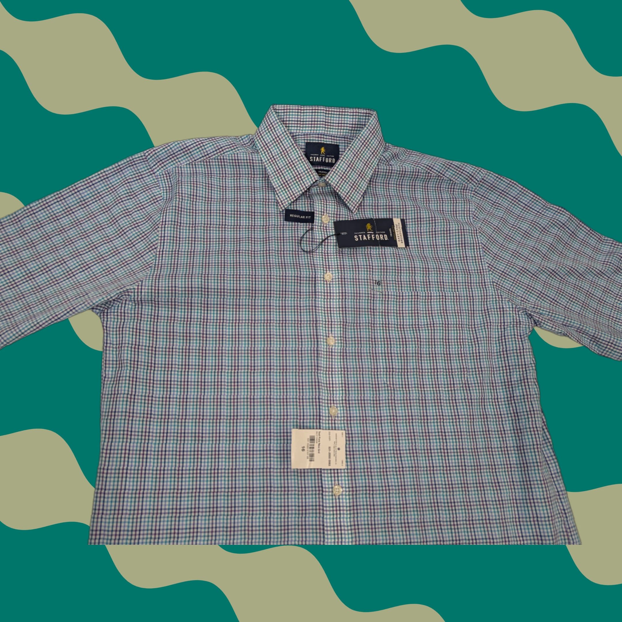 Stafford STAFFORD Dress Shirt Men 16 32-33 Plaid Plum Easy Care Travel  Wrinkle Resistant Button Collar full | Grailed