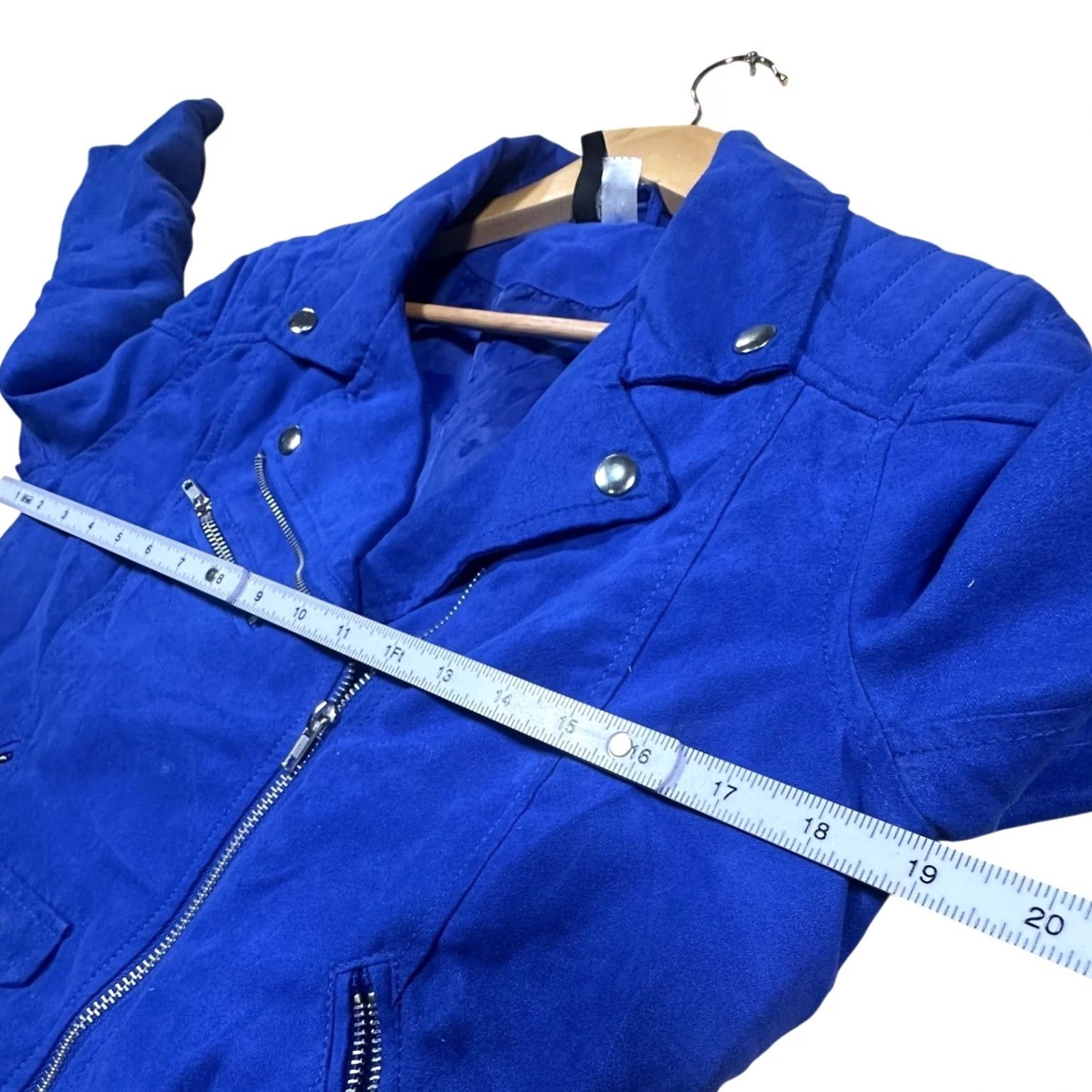 H&M DIVIDED by H&M Blue Faux Suede Moto Jacket Size 12 Women's Size XL / US 12-14 / IT 48-50 - 5 Thumbnail
