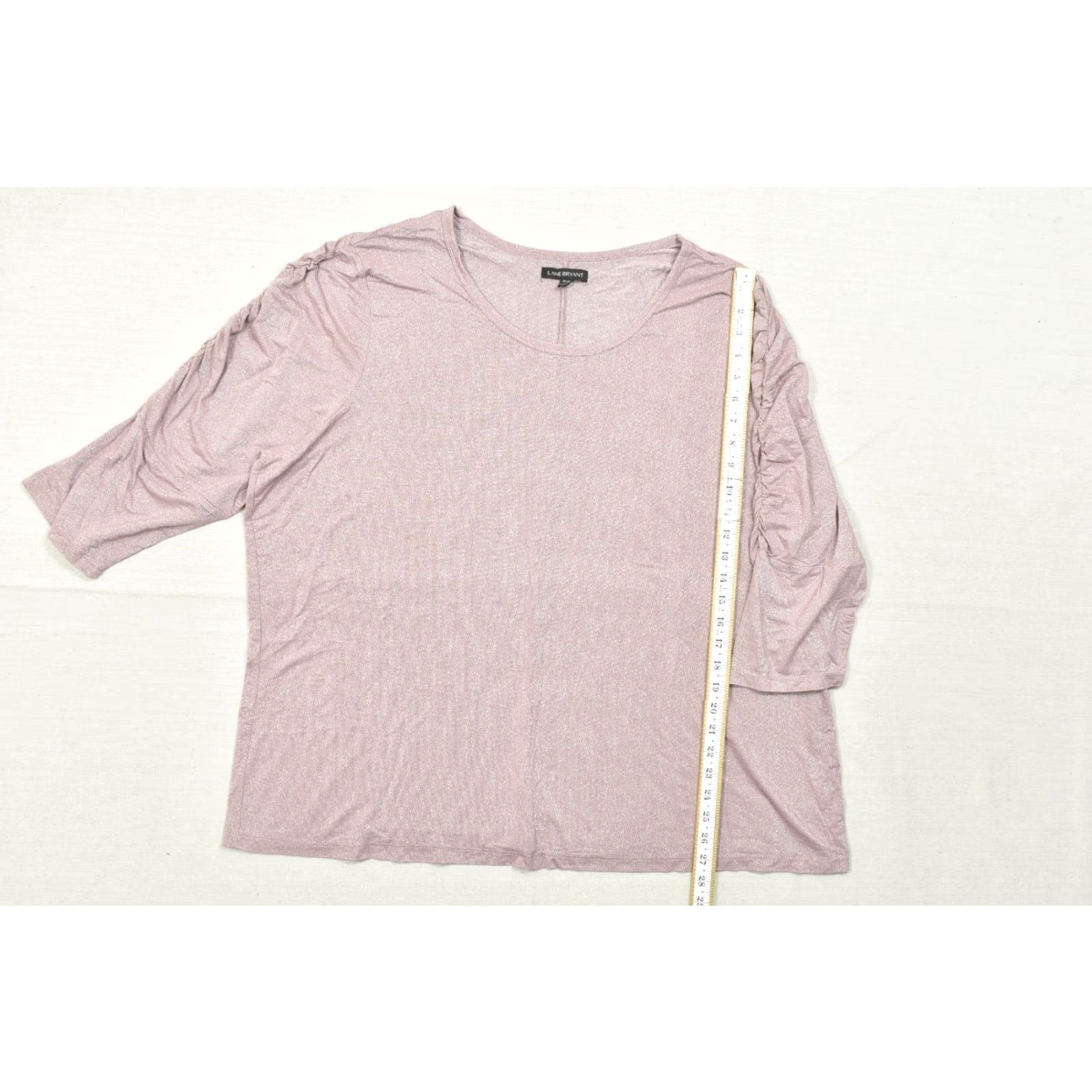 Vintage Lane Bryant Womens Blouse Knit Top Pullover Round Neck Ruched Sleeve Plus Size 26 Pink Metallic Shimmer Size 4XL / US 24-26 - 5 Thumbnail